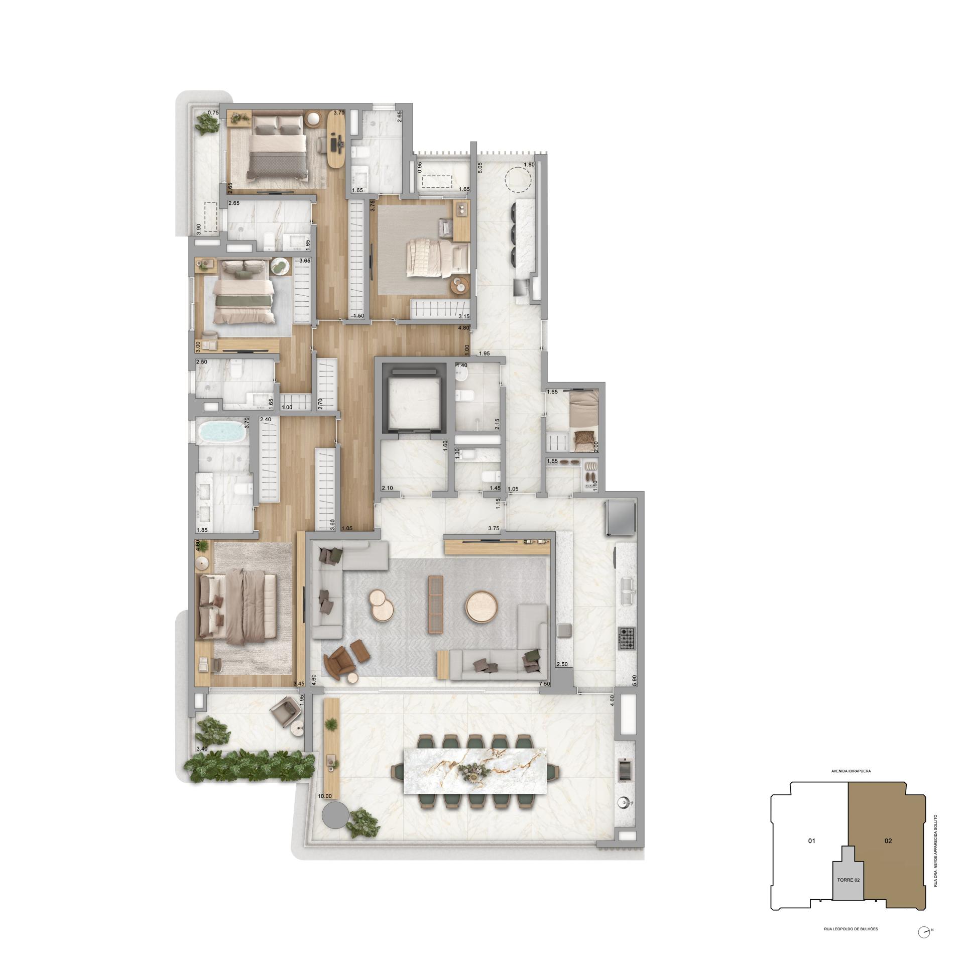 Planta Padrão 277m² | 4 Suítes