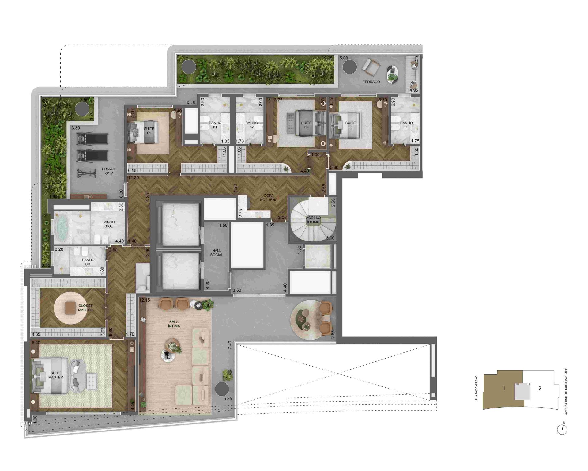 Planta duplex superior 883,5m2