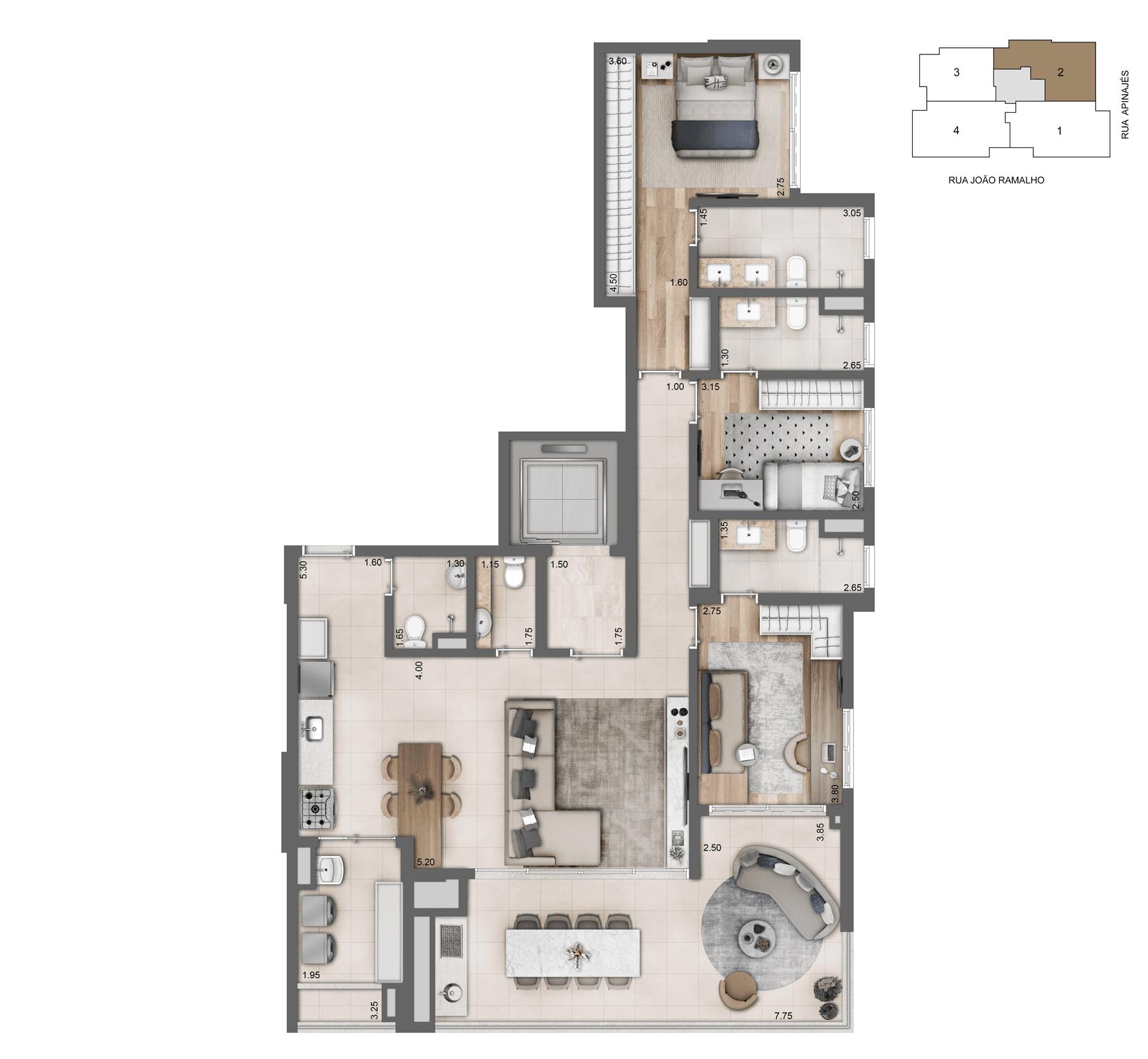 Planta Opção 142 m² I 03 Suítes