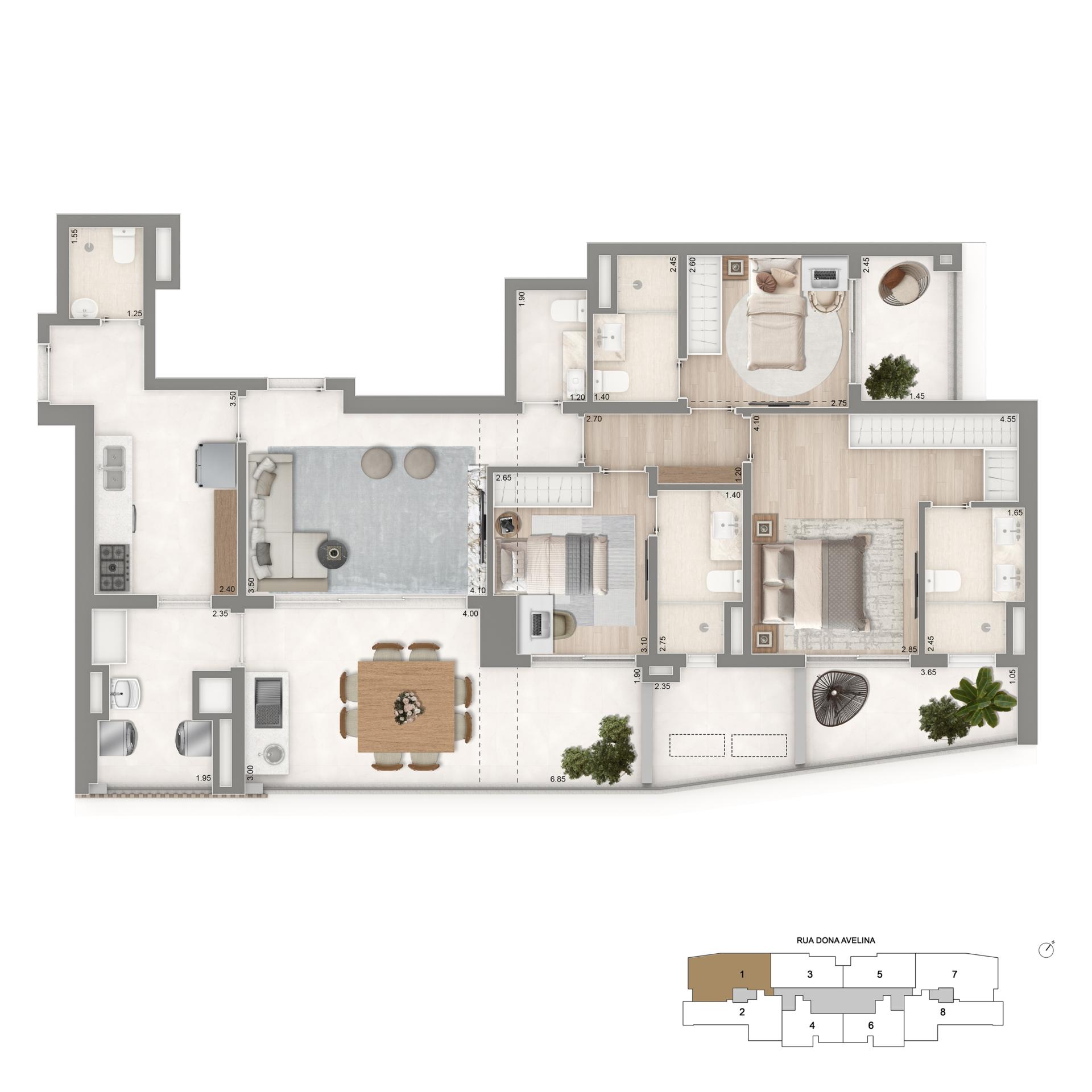 Planta Padrão 3 Suítes |129m²