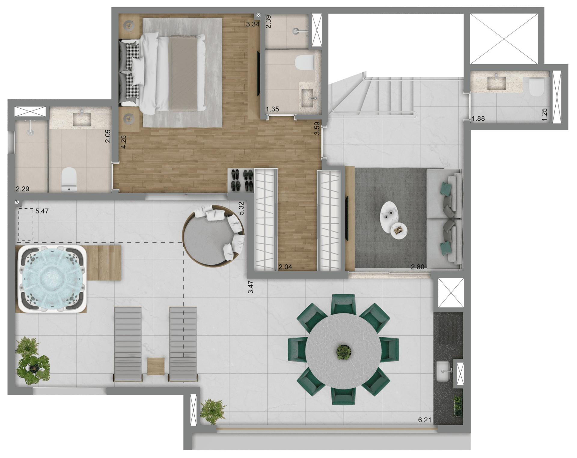 Planta Tipo Duplex Superior 125 m² | 4 suítes
