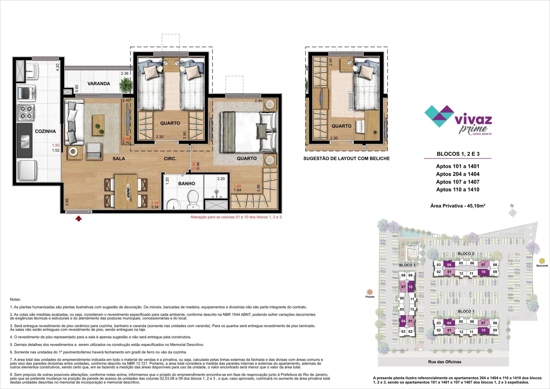 Vivaz Prime Zona Norte   Área Privativa 45,10 m²