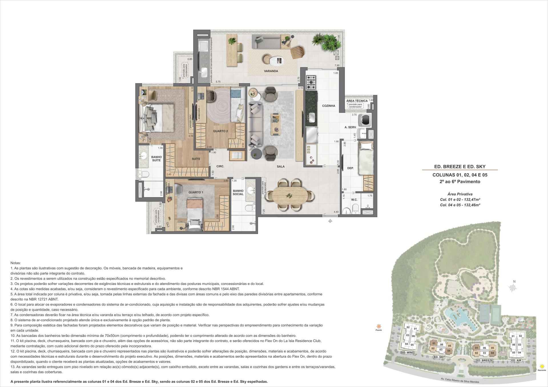 Apartamento – Ed. Breeze E Sky – Colunas 01,02, 04 e 05 – 2º Ao 6º Pav