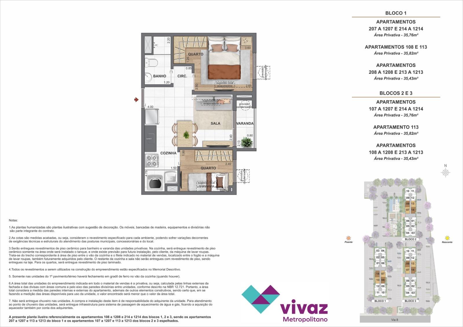 Área Privativa   35,43m² à 35,82m²