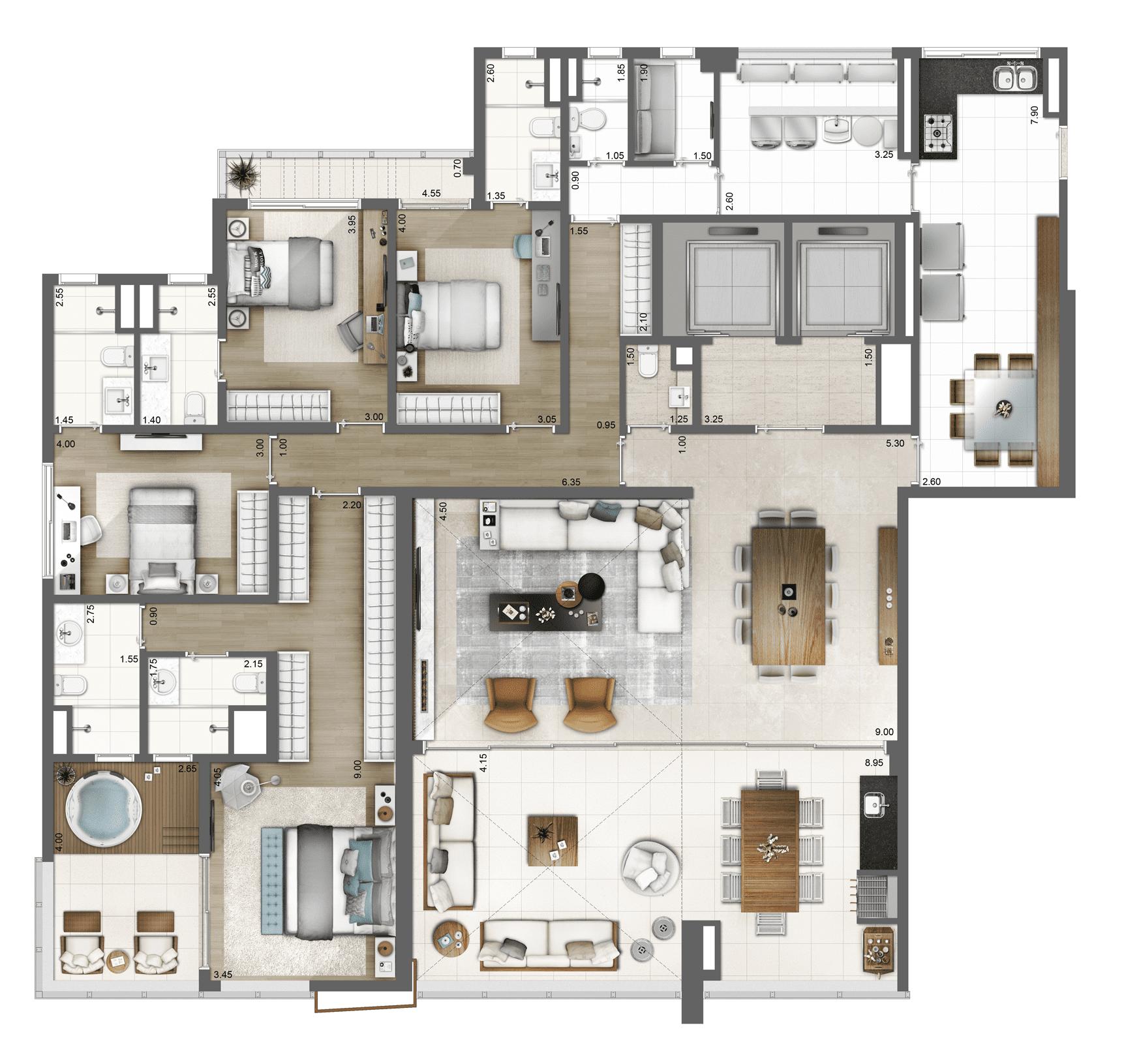 Planta-tipo 343 m² 