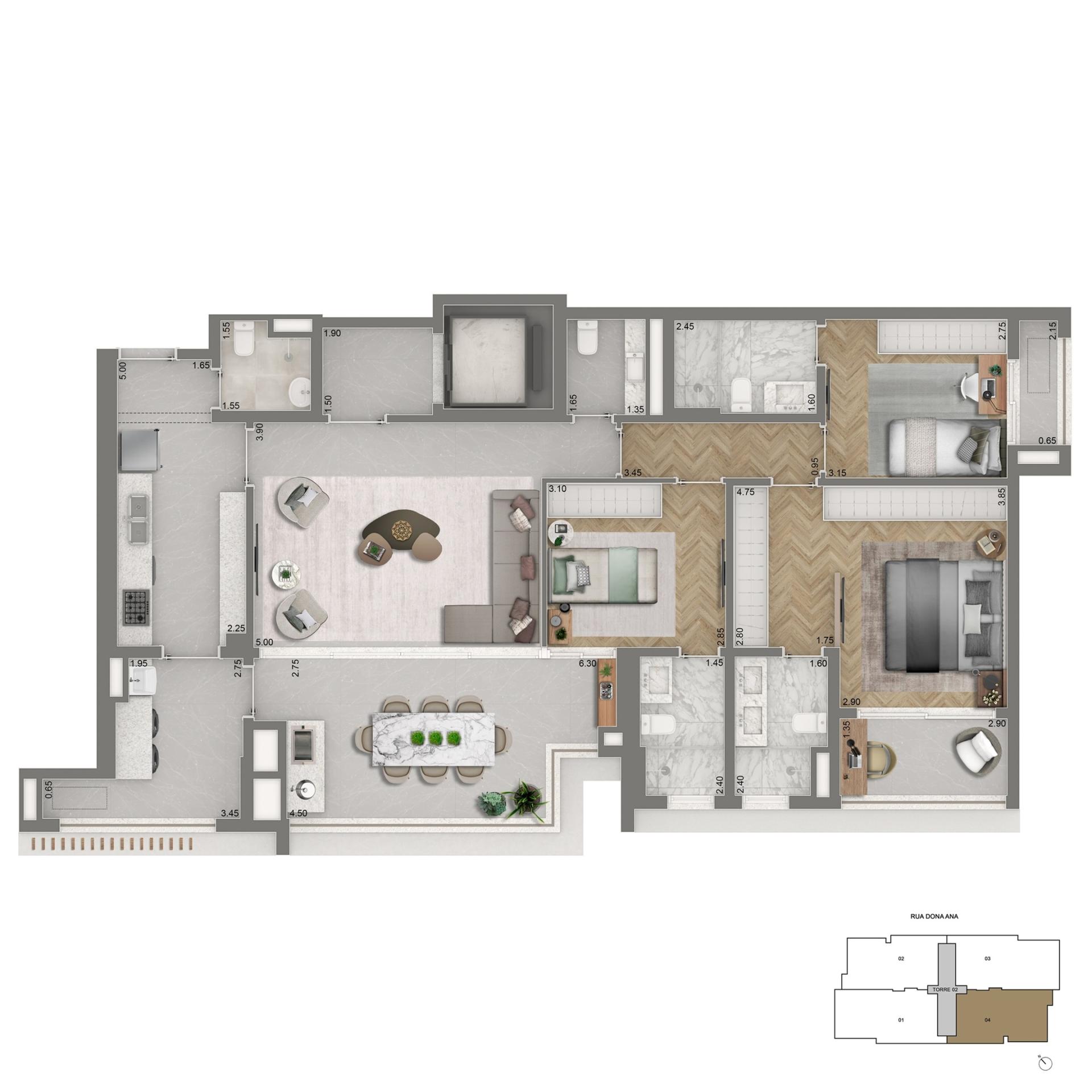 Planta Padrão 3 Suítes | 139m²