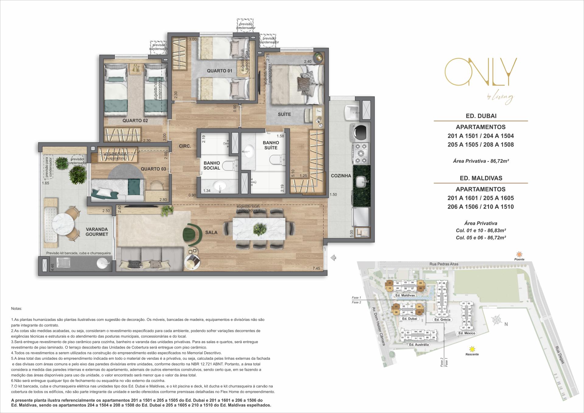 4 Quartos com Suíte - Área Privativa: 86,72m² até 86,83m²