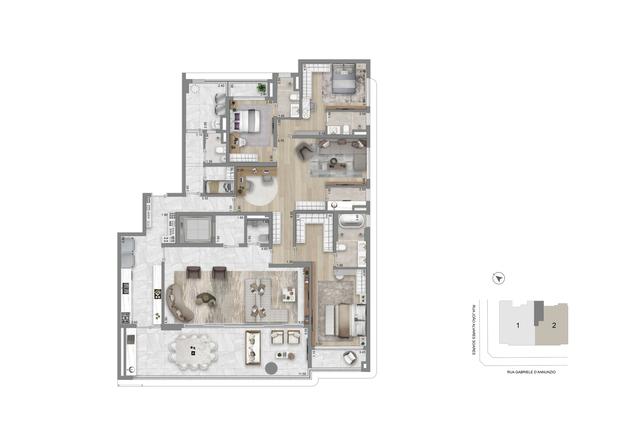 Planta Opção 269 m²  | 3 Suítes 