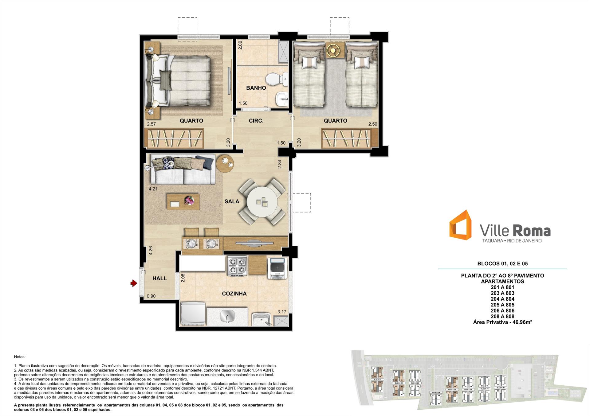 Área Privativa  46,96m² (Cozinha Americana)