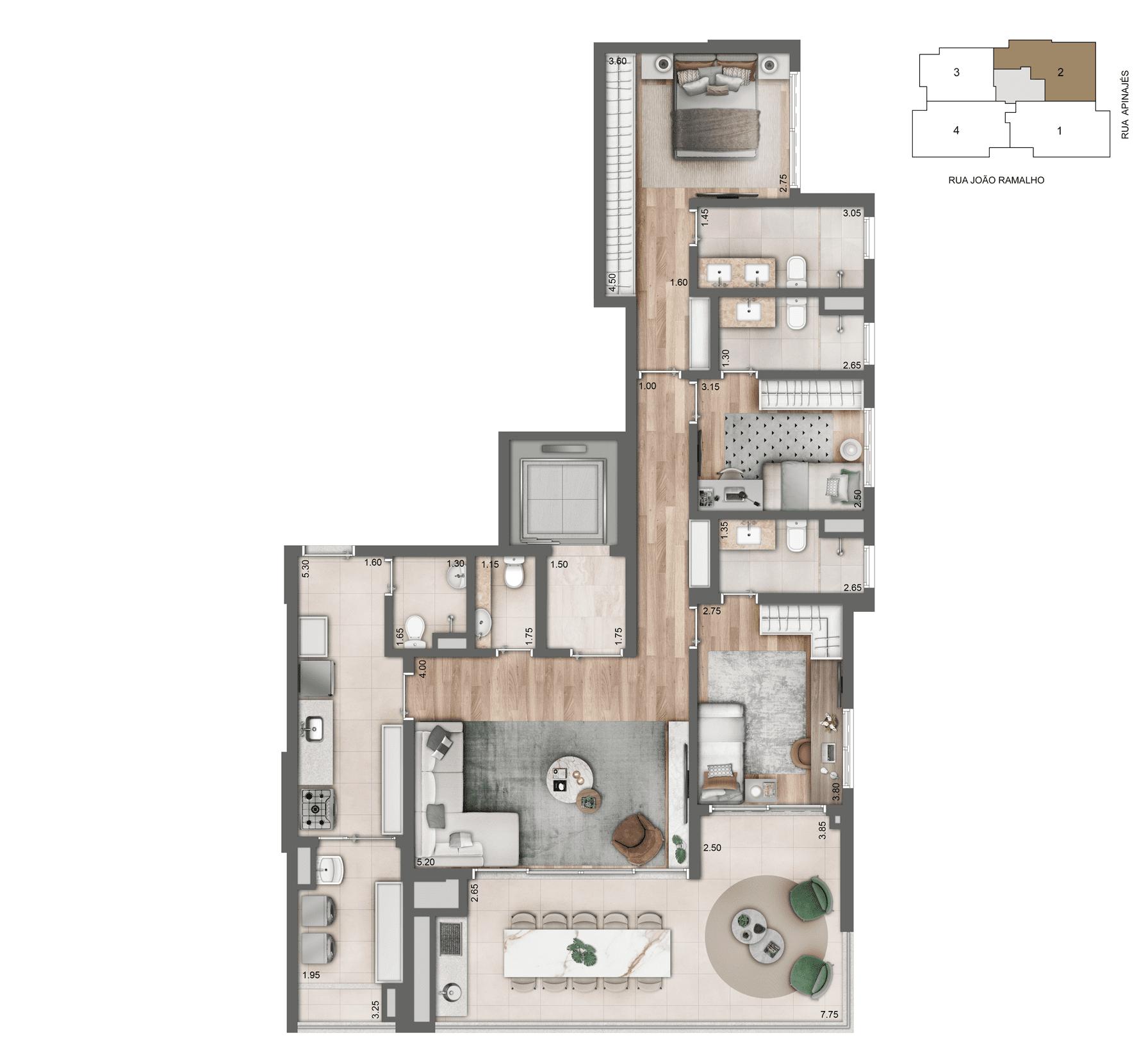 Planta Tipo 142 m² I 03 suítes 