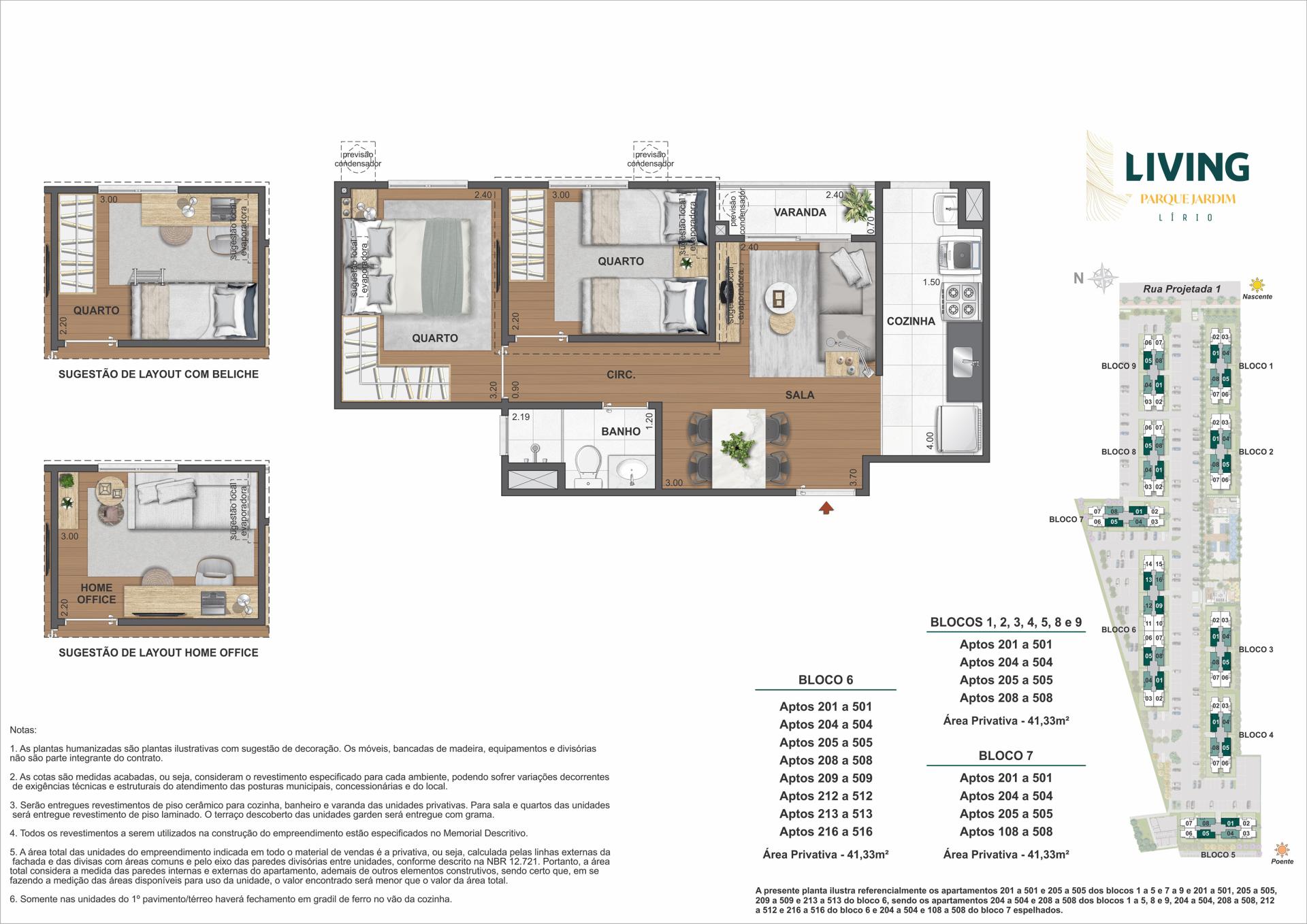 2 Quartos - Área privativa - 41,33m²