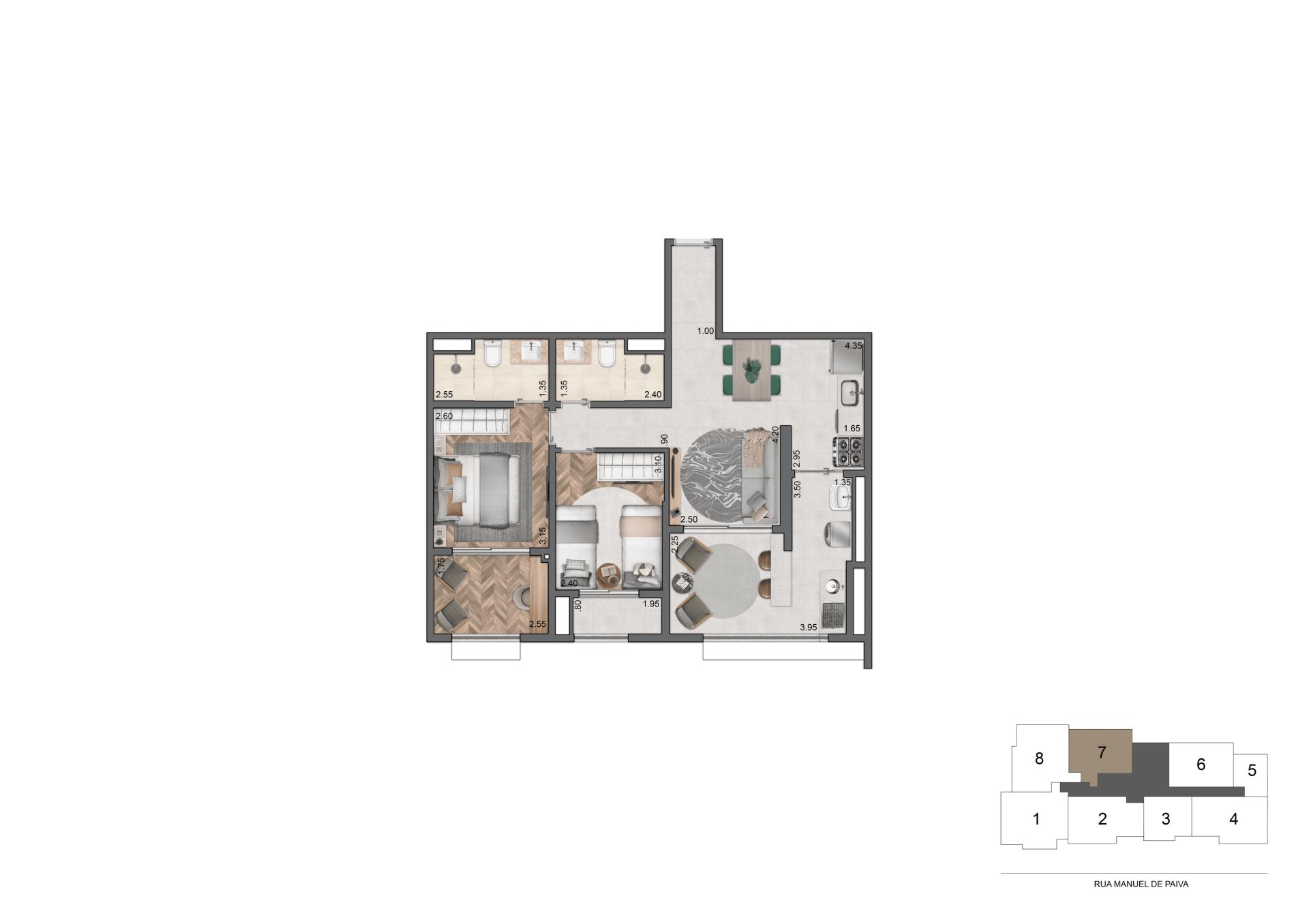 Planta Padrão 70 m²  | 2 Dorms