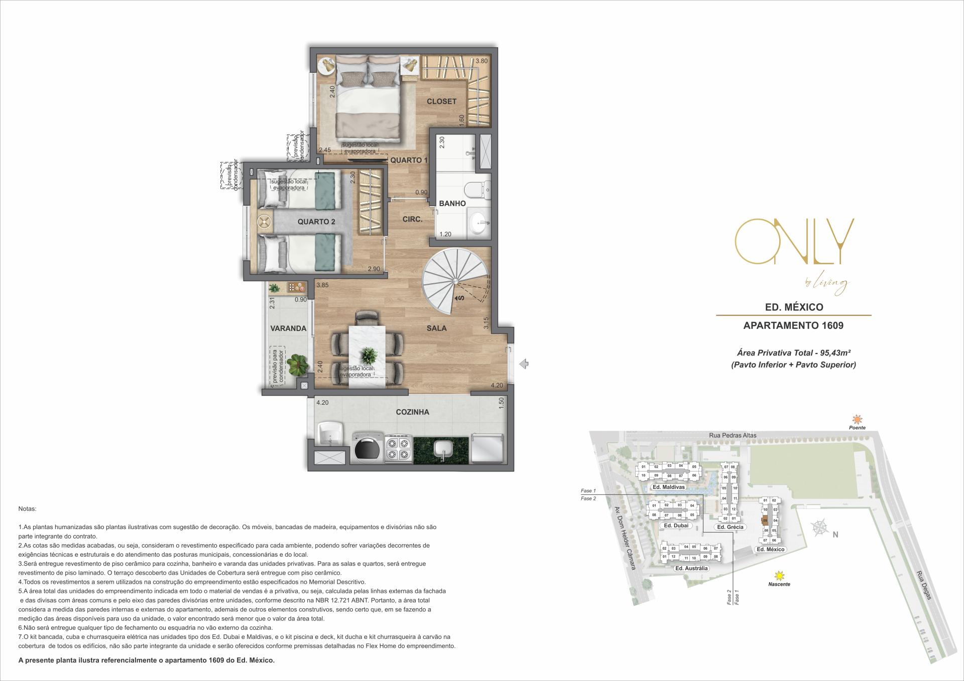 Cobertura Duplex 2 Quartos - Pav. Inferior - Área privativa total: 95,43m²