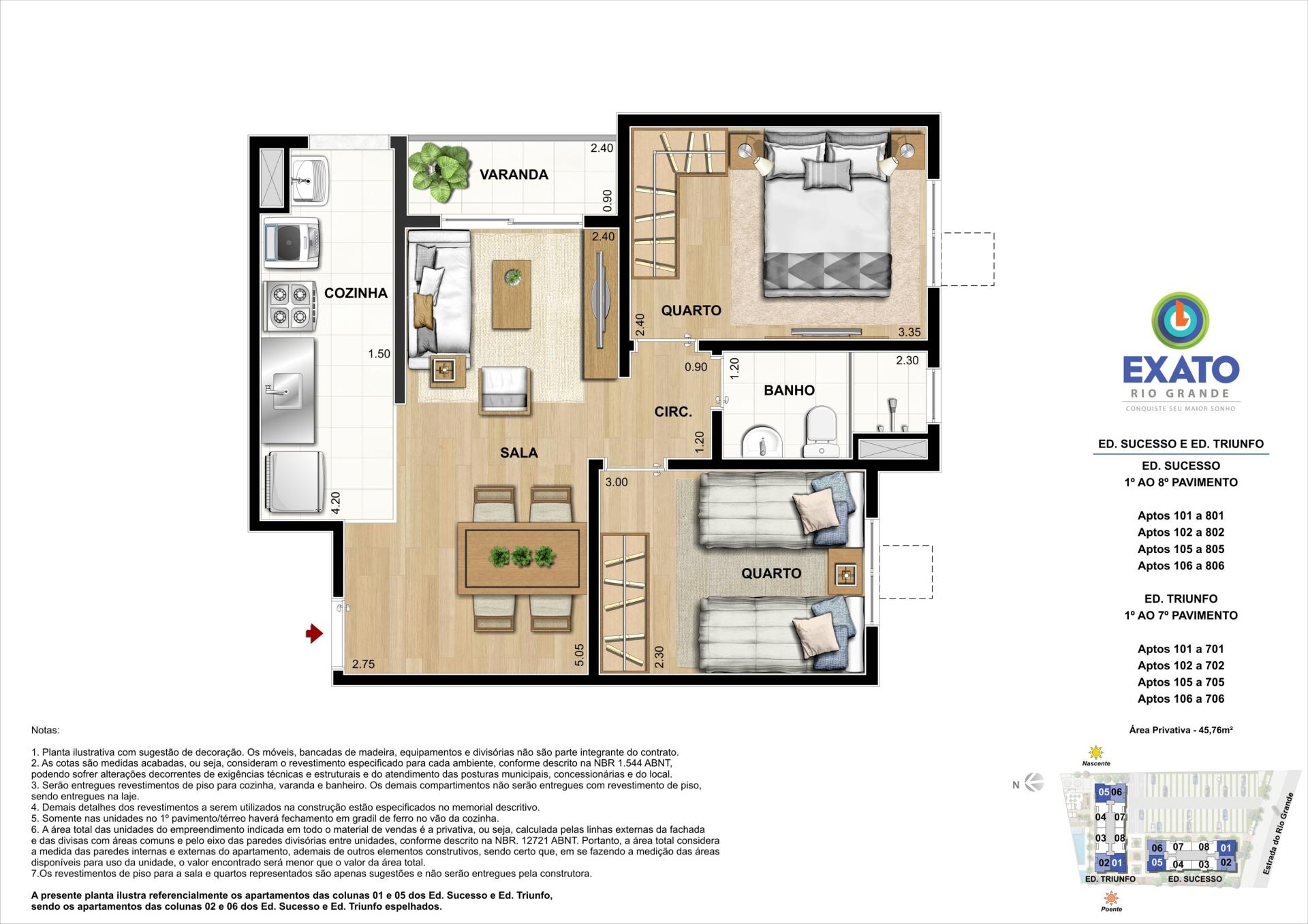 Exato Rio Grande   2 Quartos   45,76m²