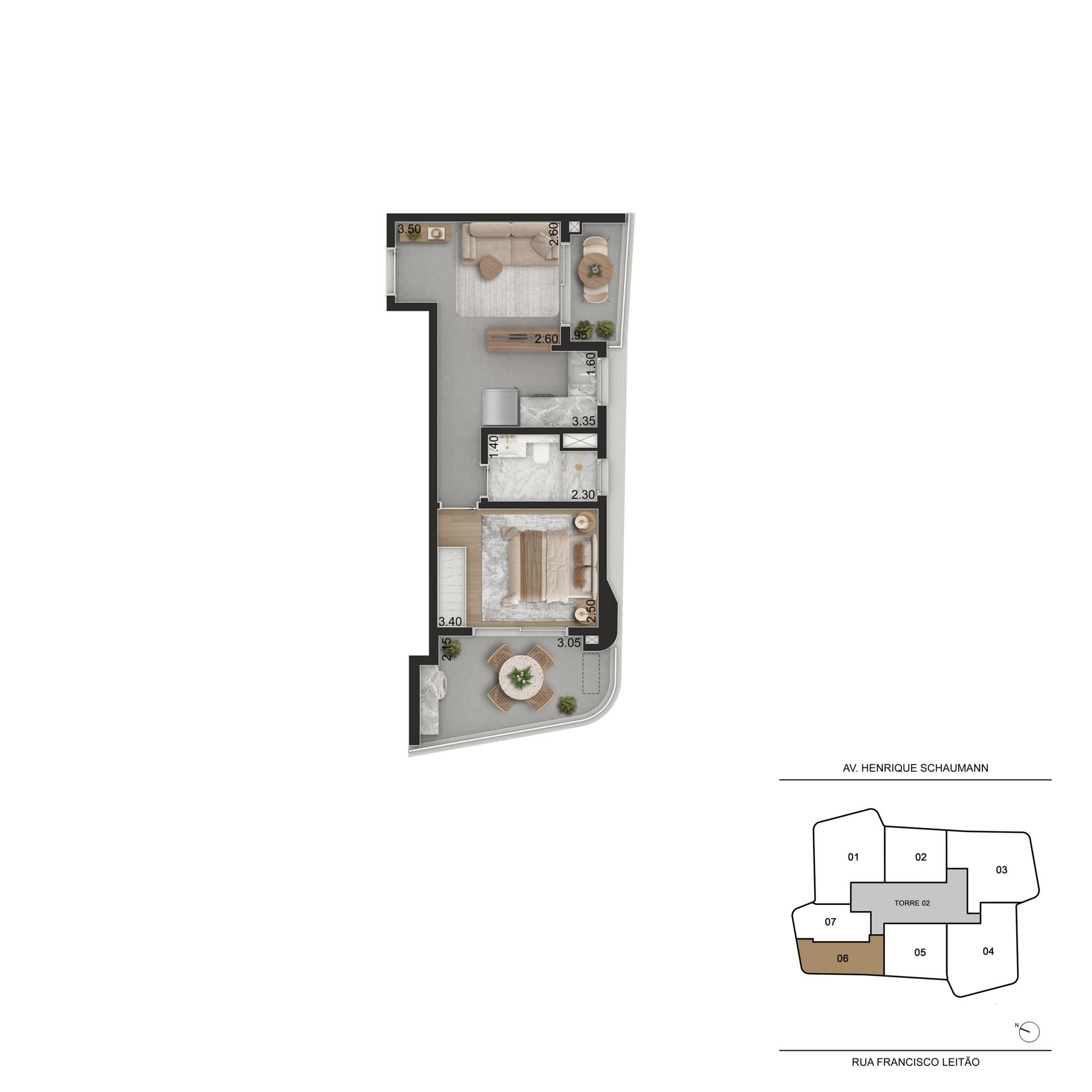 PLANTA PADRÃO 45m² - 1 suíte