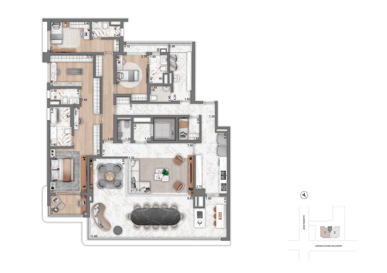 Planta Opção 3 251 m² | 3 Suítes