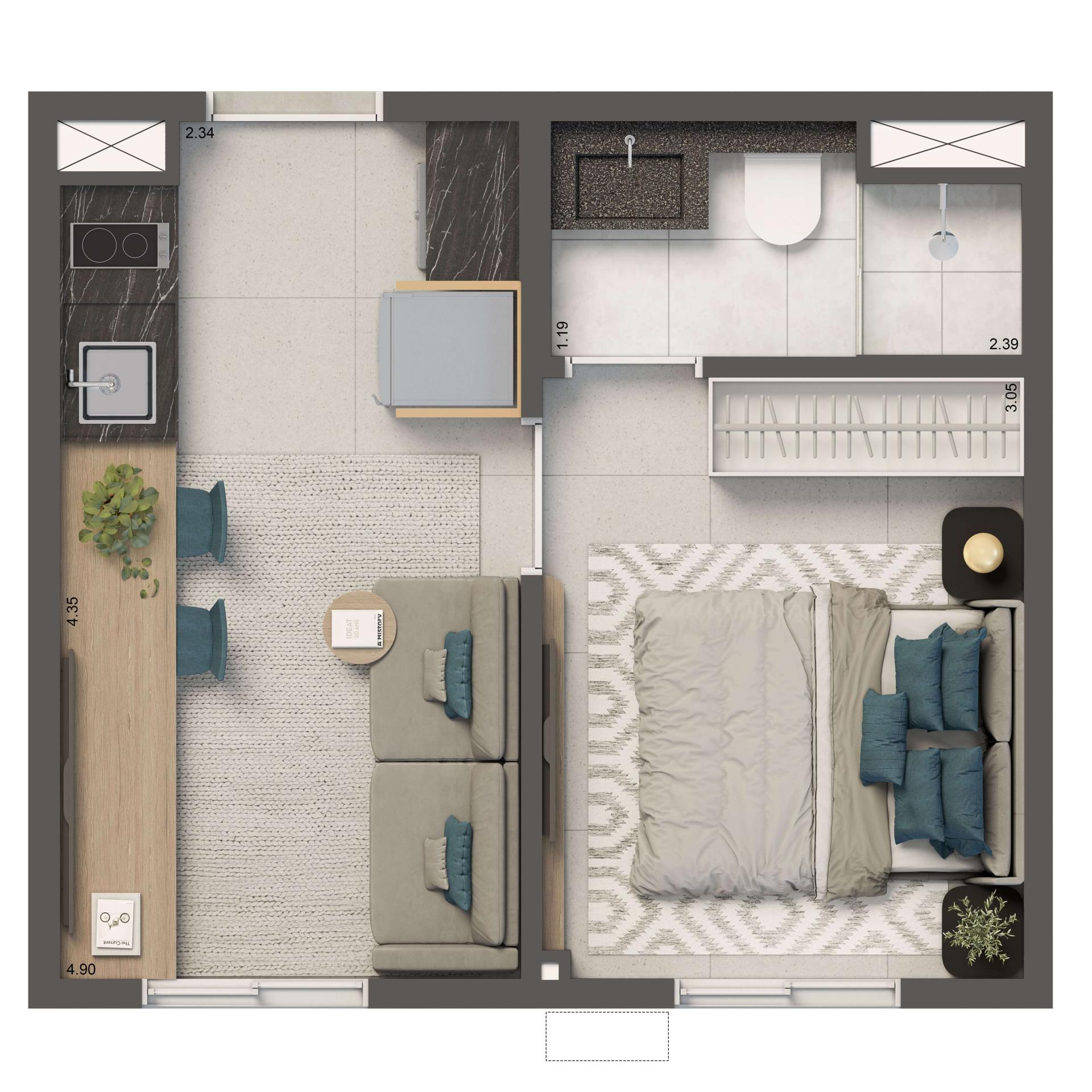 Planta Opção 24m² | 1 dorm.