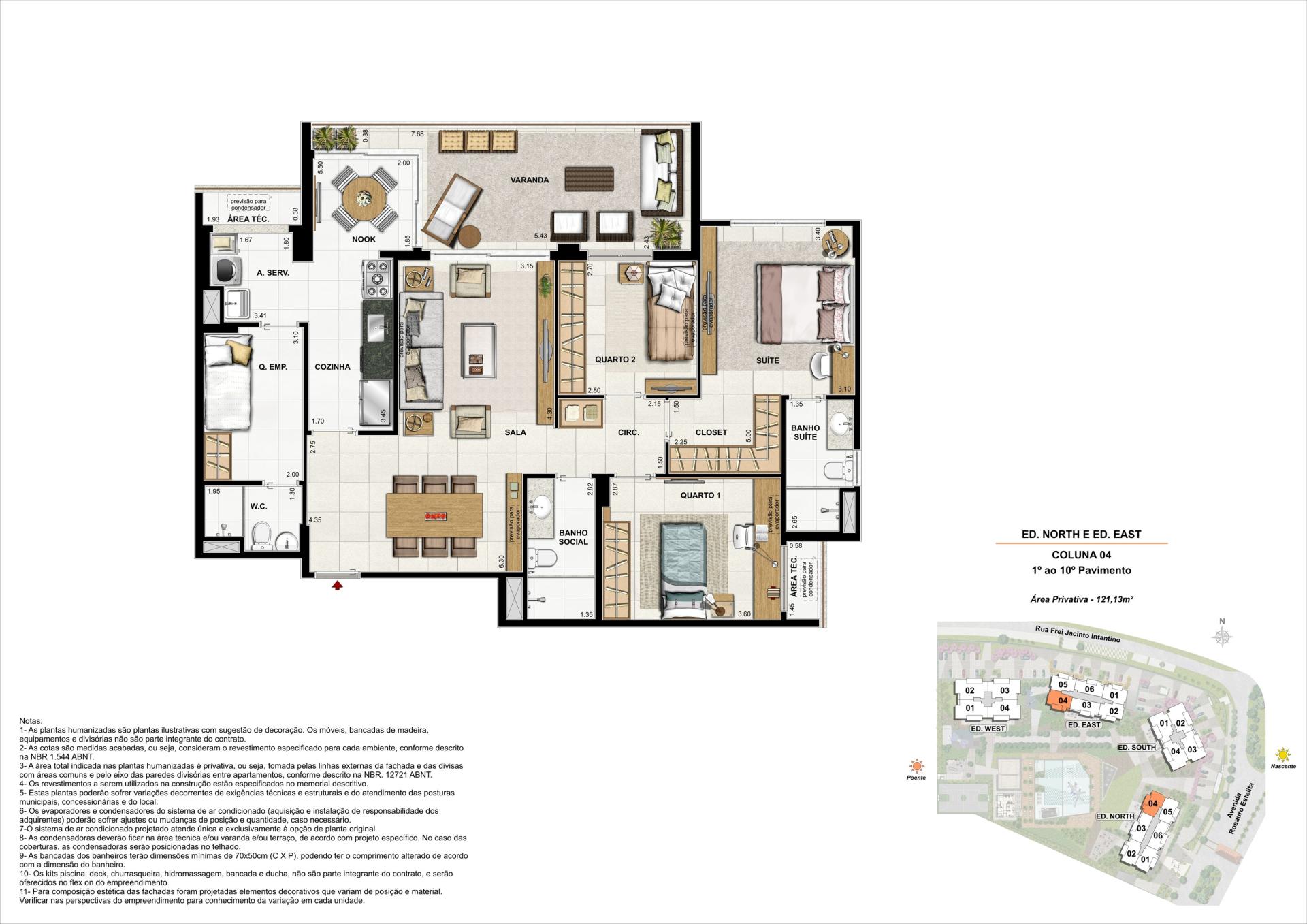 LATITUD - ED. NORTH E ED. EAST - APARTAMENTO 121m² - COLUNA 04 (PAV. 01 A 10)