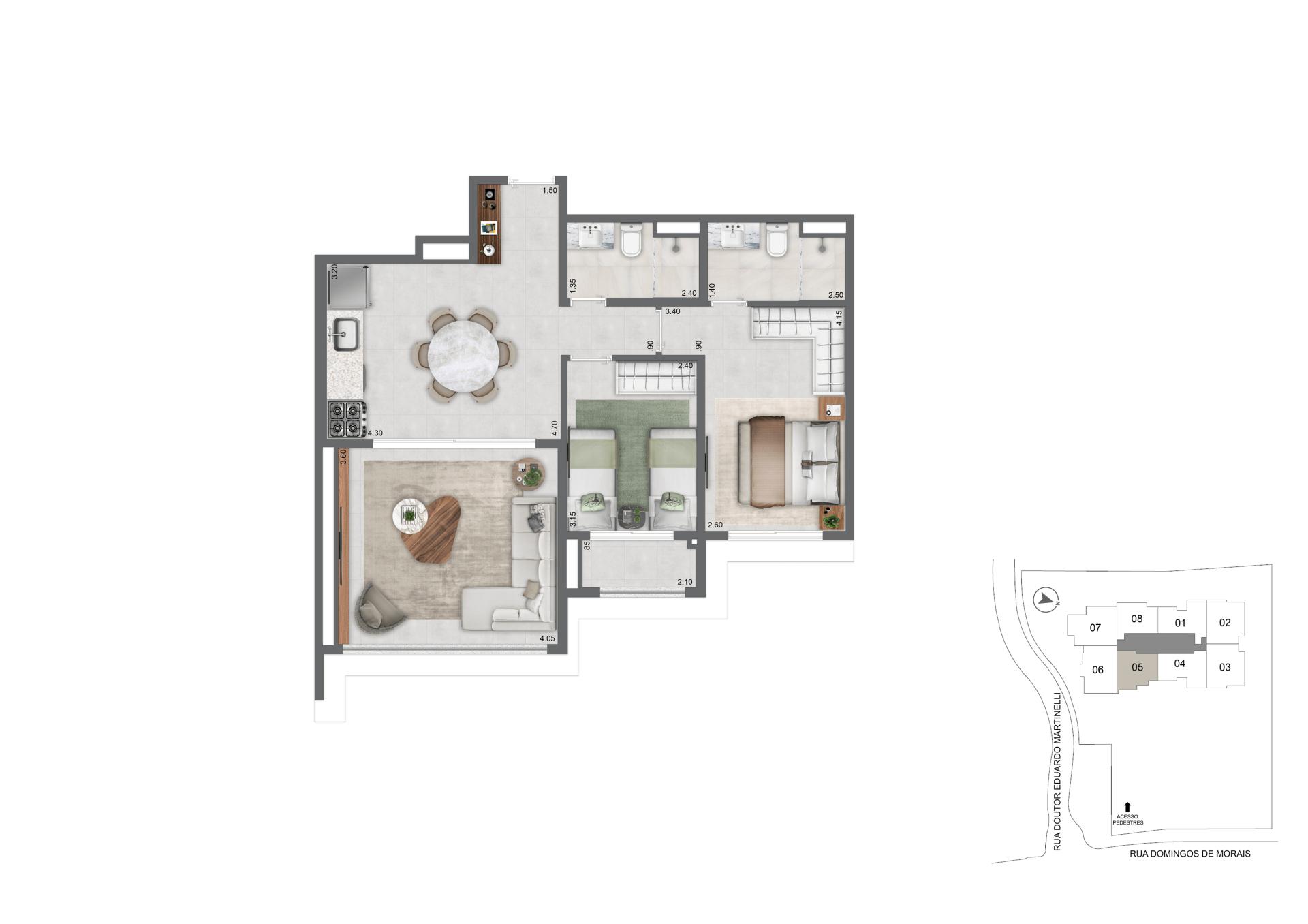 Planta Padrão 69 m²  | 2 Dorms
