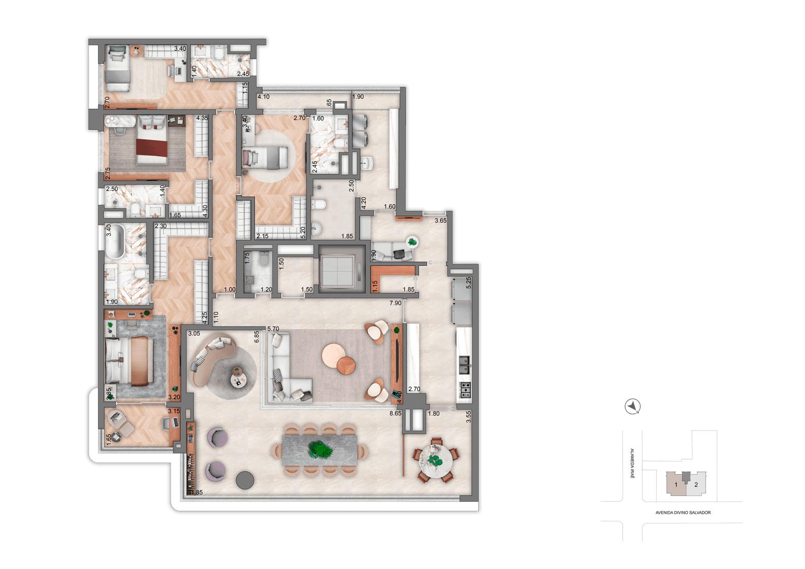 Planta Opção 2 251 m² | 4 Suítes