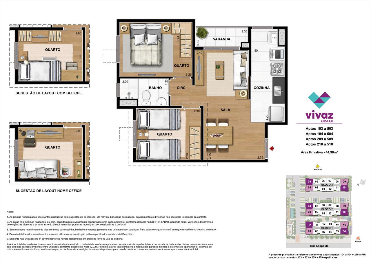 Vivaz Andaraí   Área Privativa 44,90m²