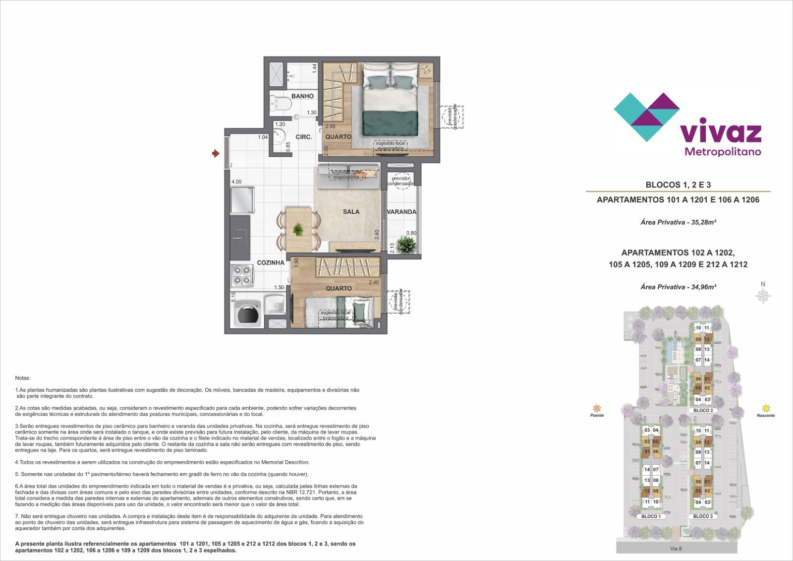 Área Privativa   34,96m² e 35,28m²