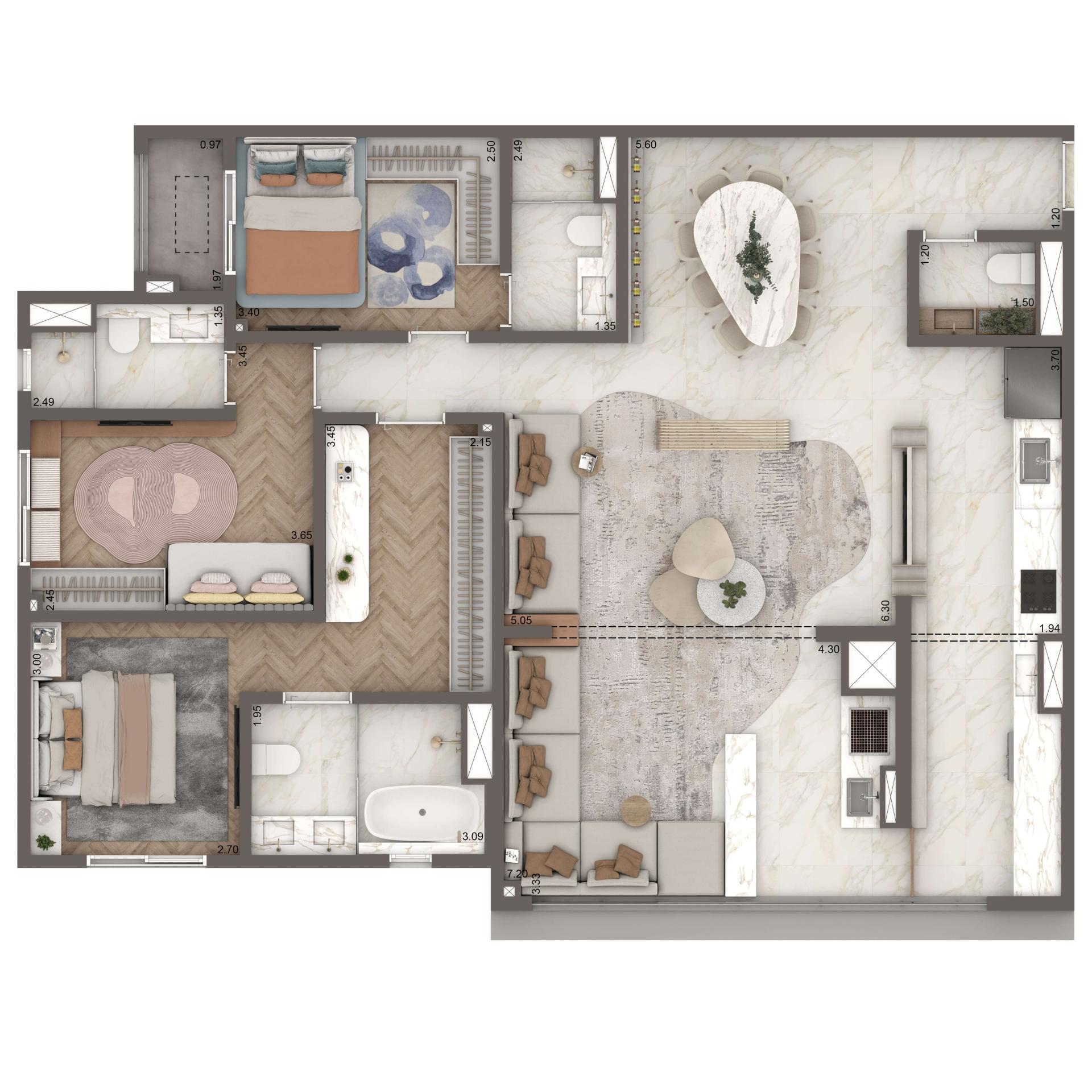 Planta Padrão 127m² | 3 suítes