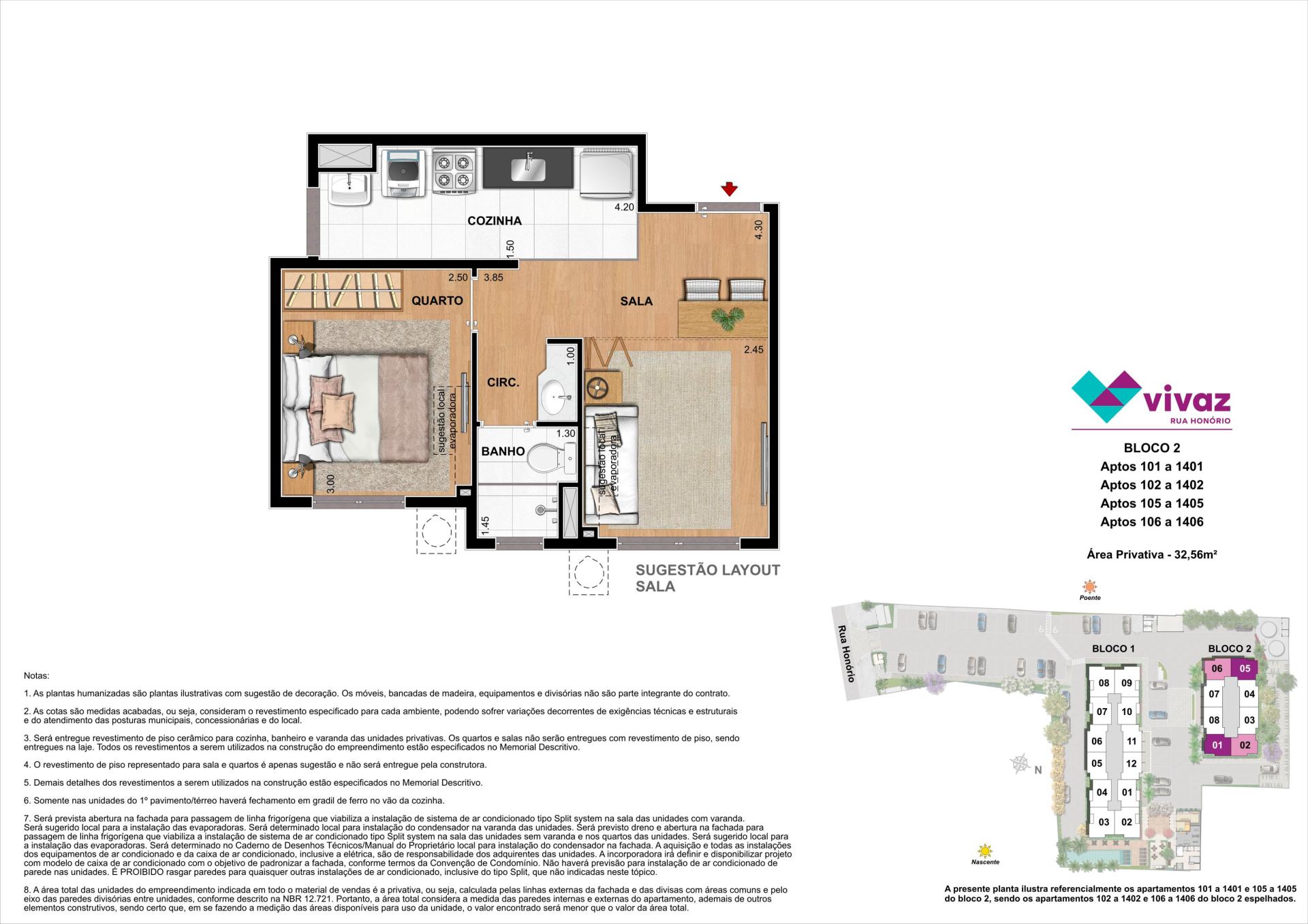 Vivaz Honório - Área Privativa 32,56 m² - Opção Sala