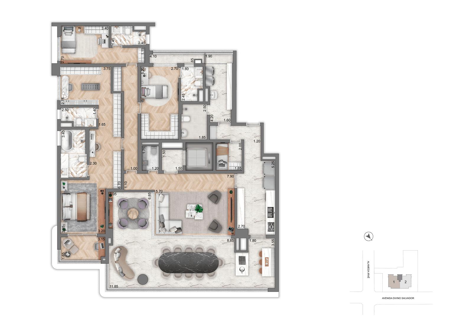 Planta Opção 4 251 m² | 4 Suítes