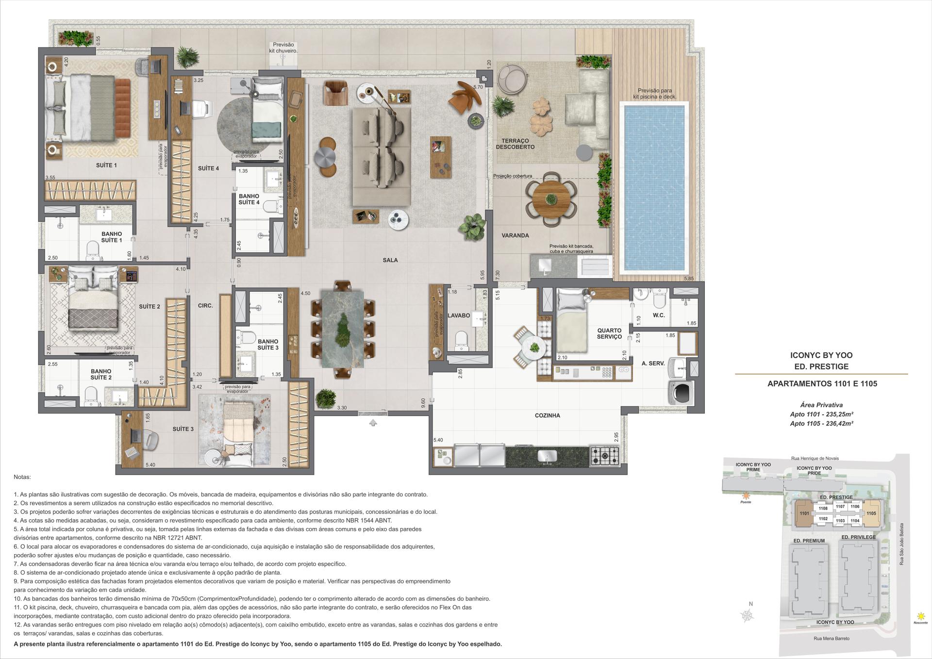 Cobertura Linear 4 suítes - 11° andar - 236m²