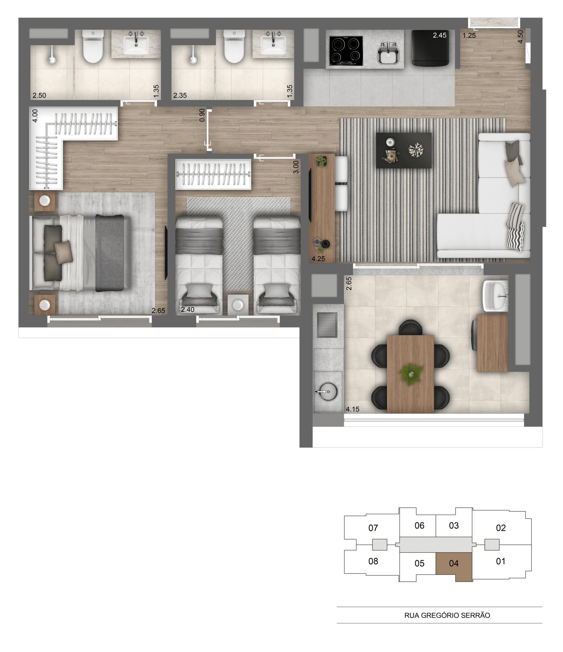 Planta-tipo 65 m² |1 suíte