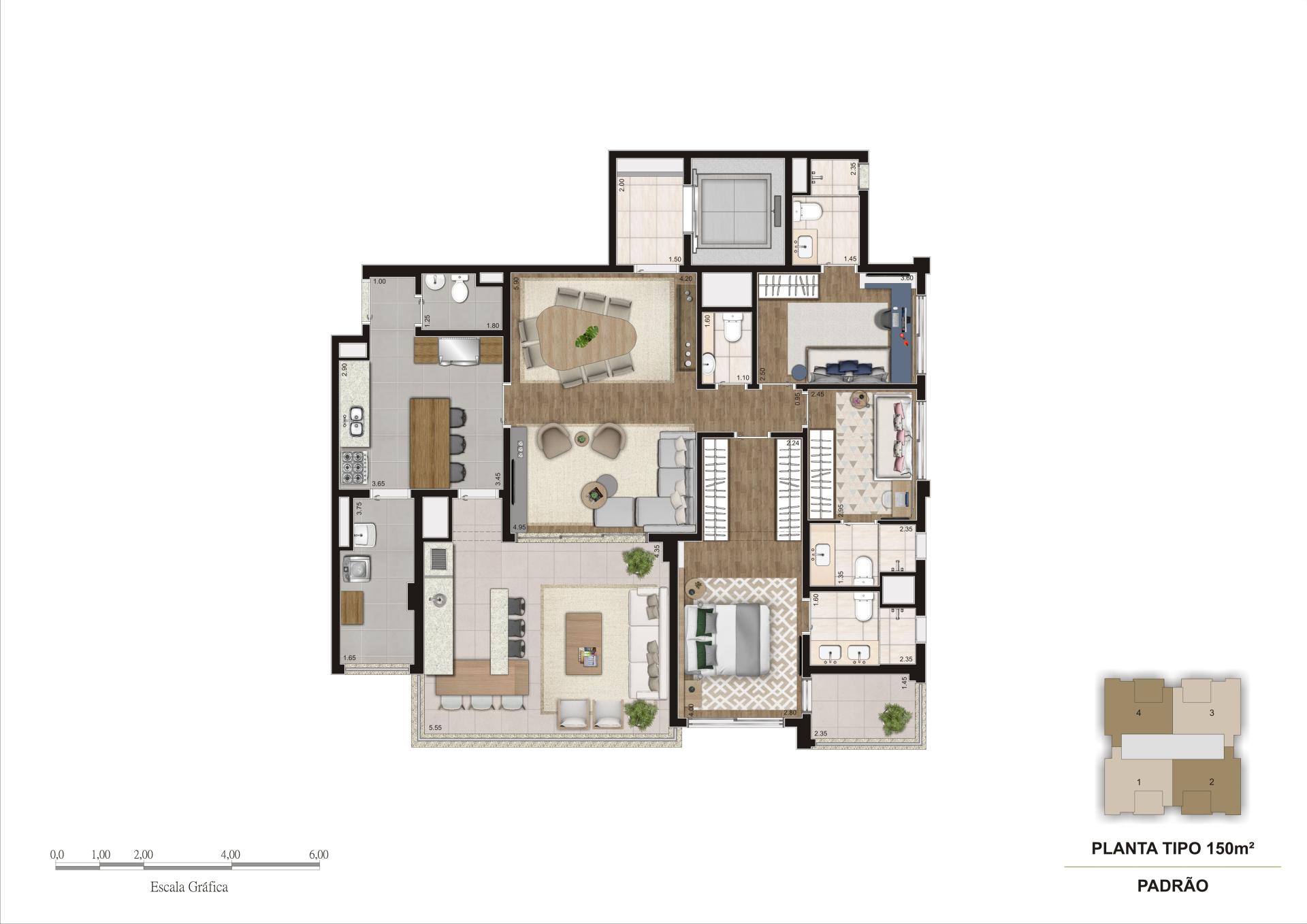 Planta Opção 147 m² | 3 Suítes