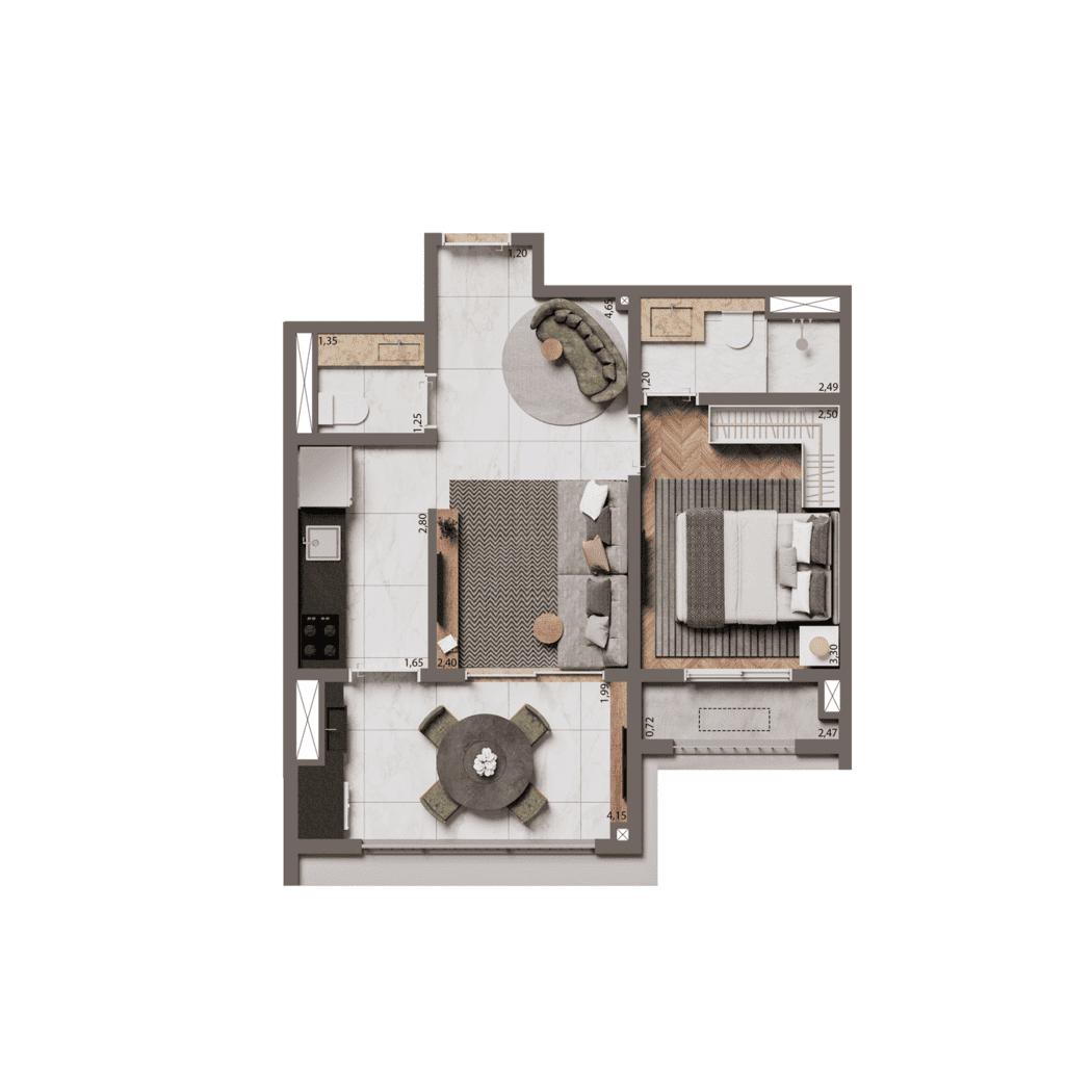 Planta Padrão 44m²  | 1 Suíte