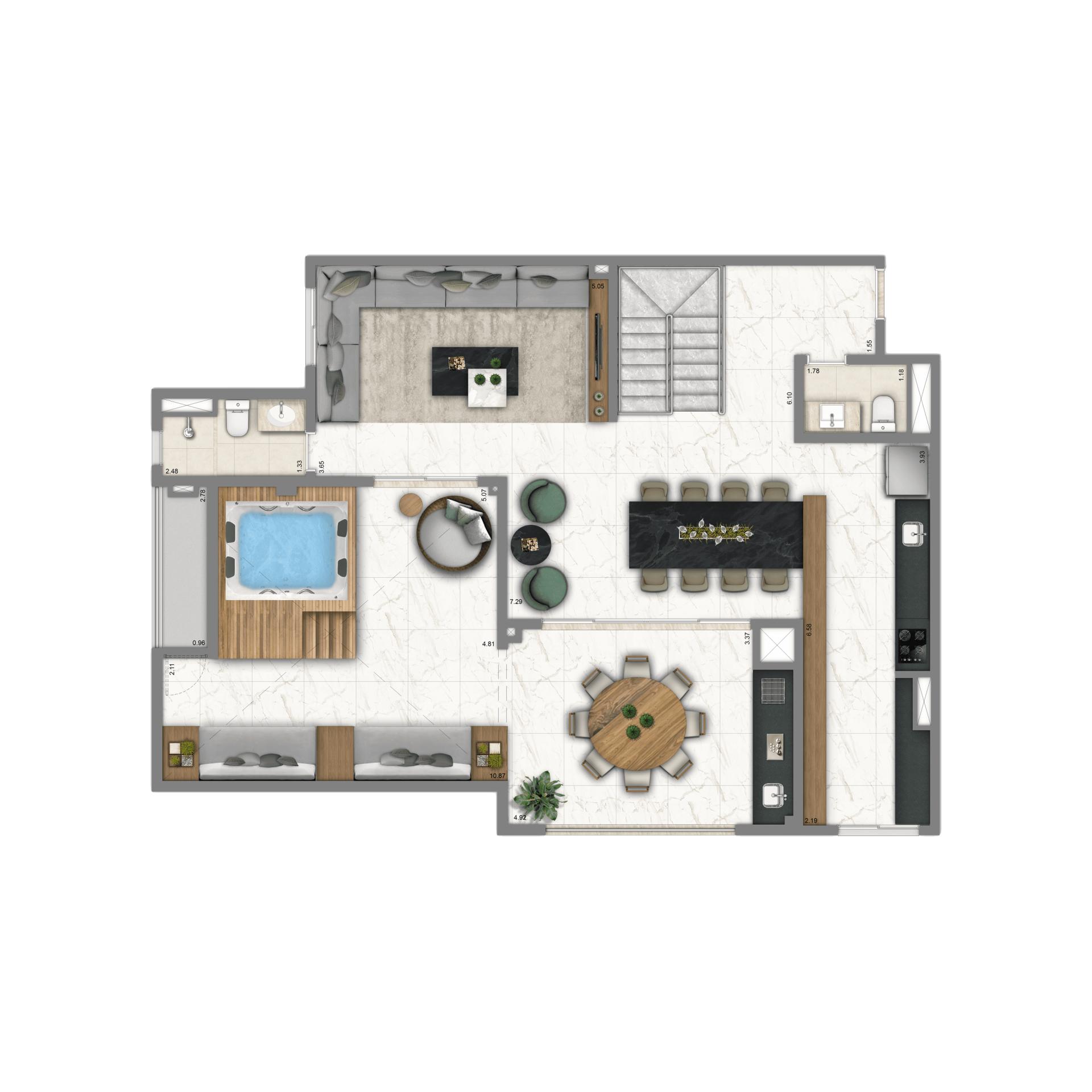 Planta-tipo Duplex 236 m² | 3 suítes - Pavimento Superior