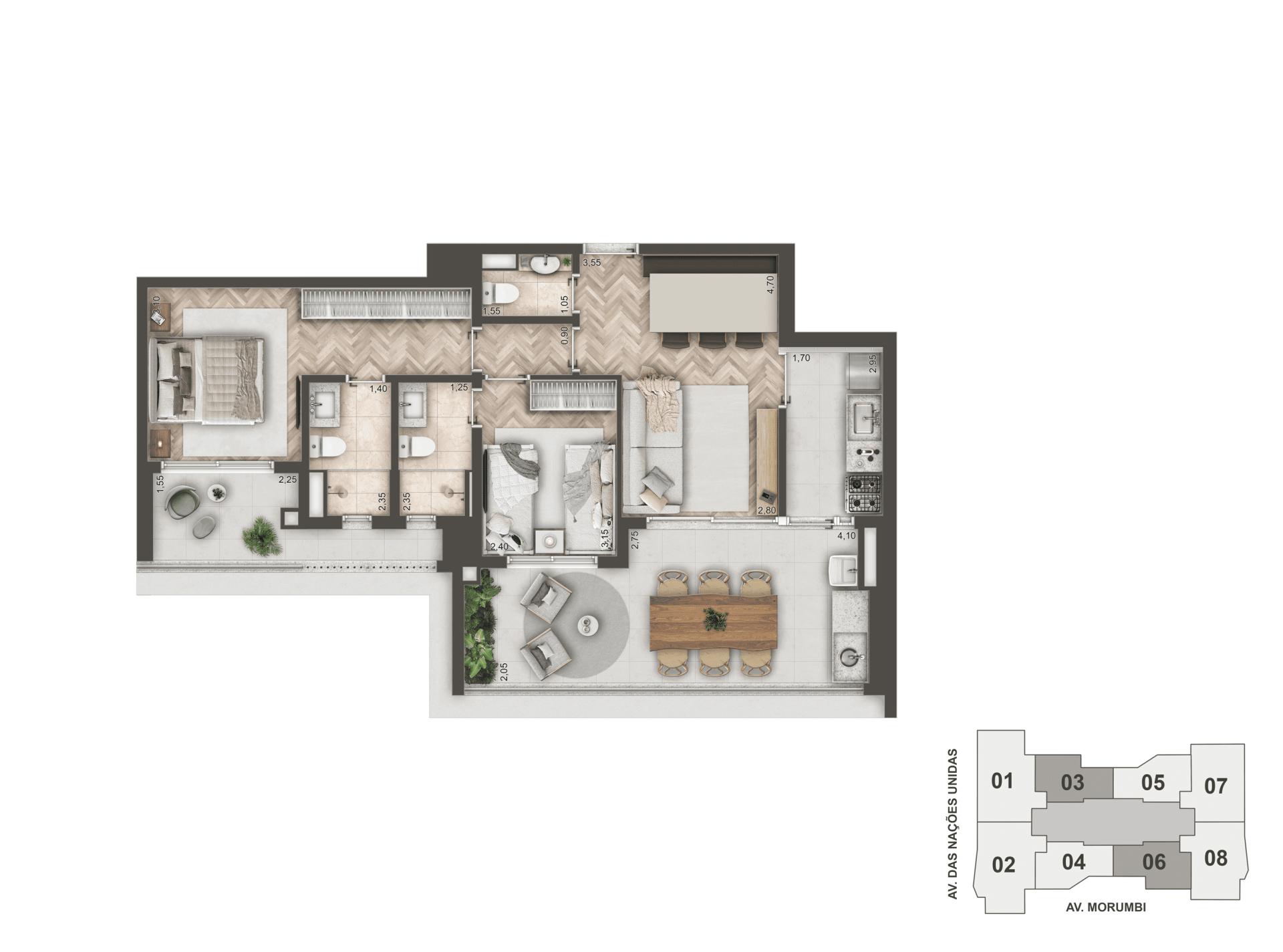 Planta Padrão 89 m² 