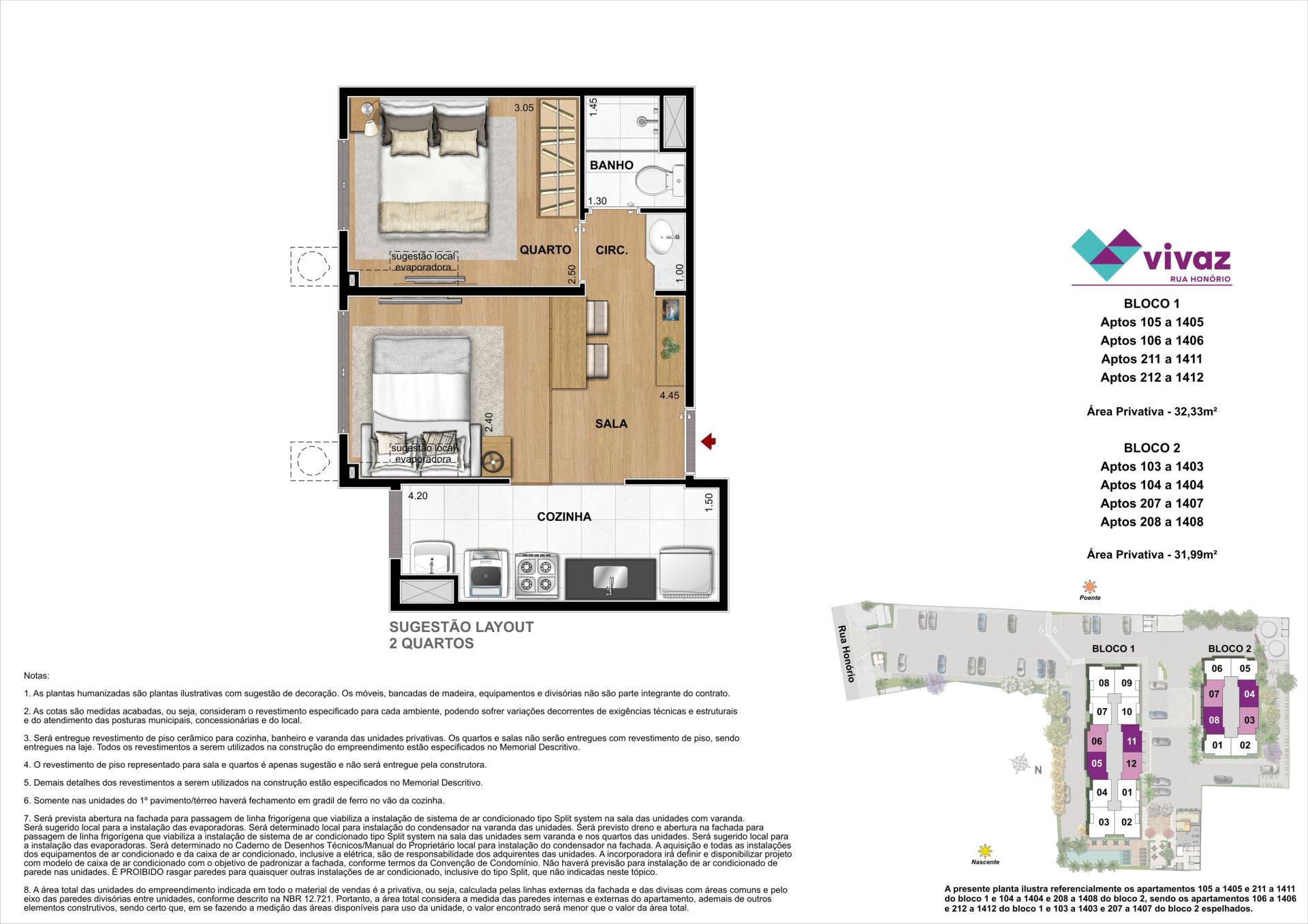 Vivaz Honório - Área Privativa 32 m² - Opção Quarto