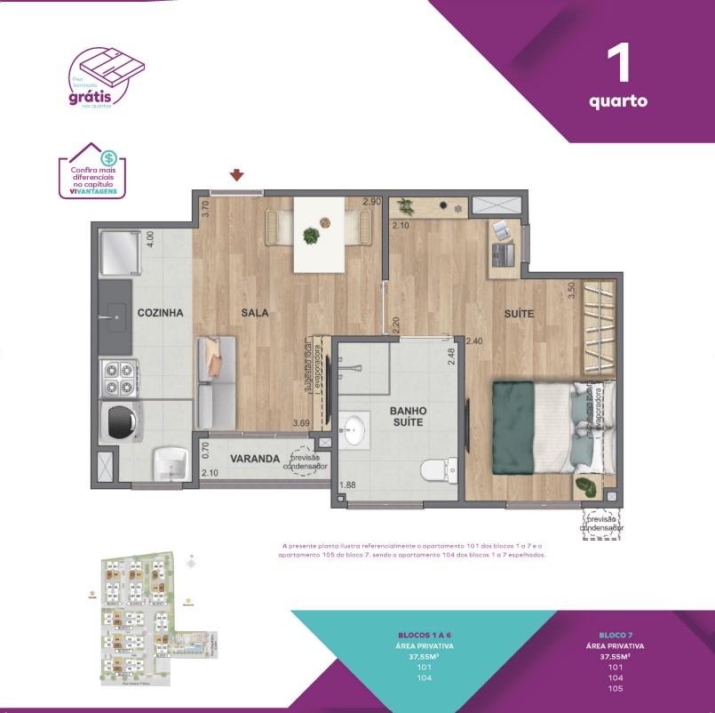 Planta Vivaz Connection Zona Norte - 1 quarto 37,55m²