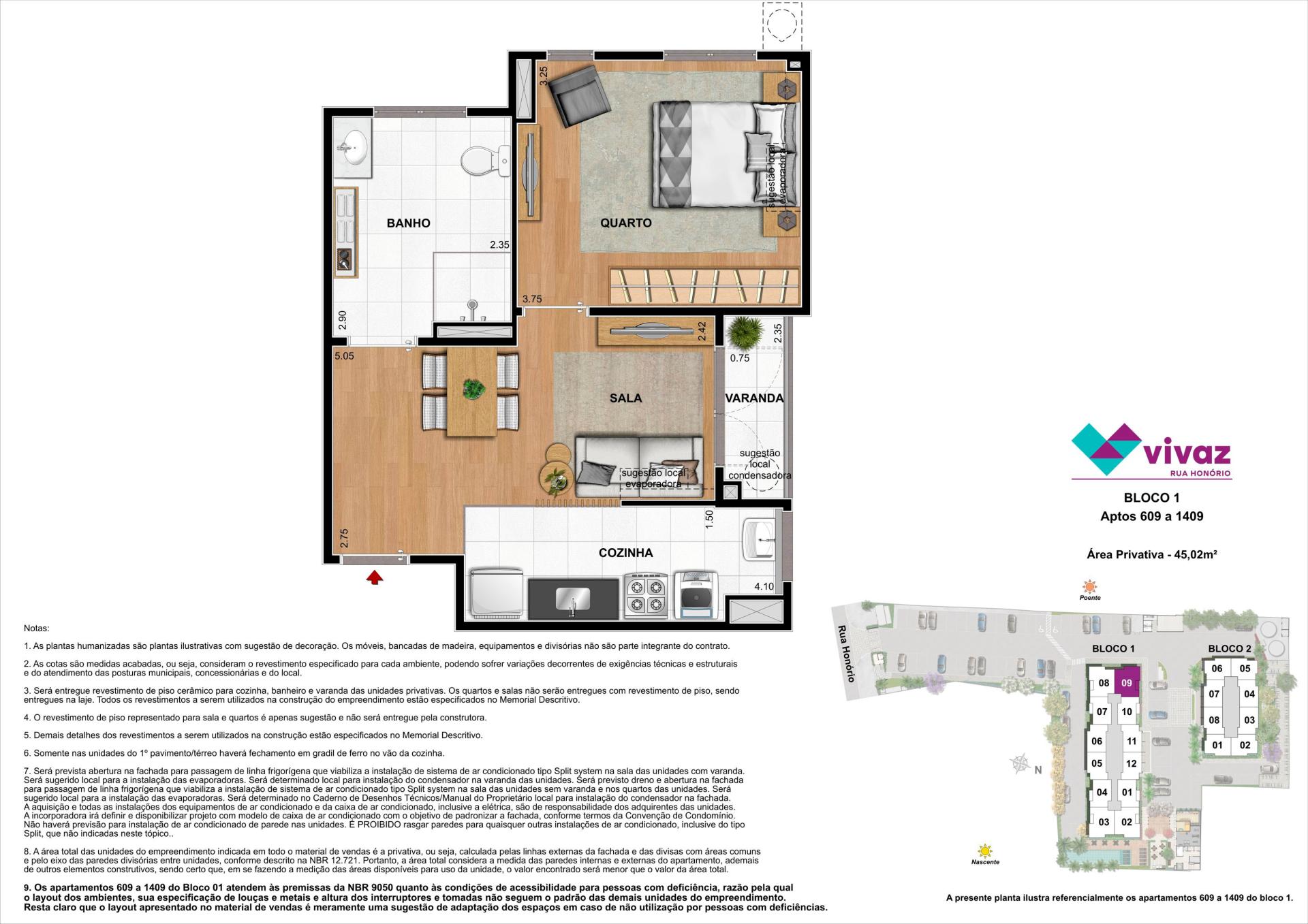 Vivaz Honório - Área Privativa 45,02 m² - PCD
