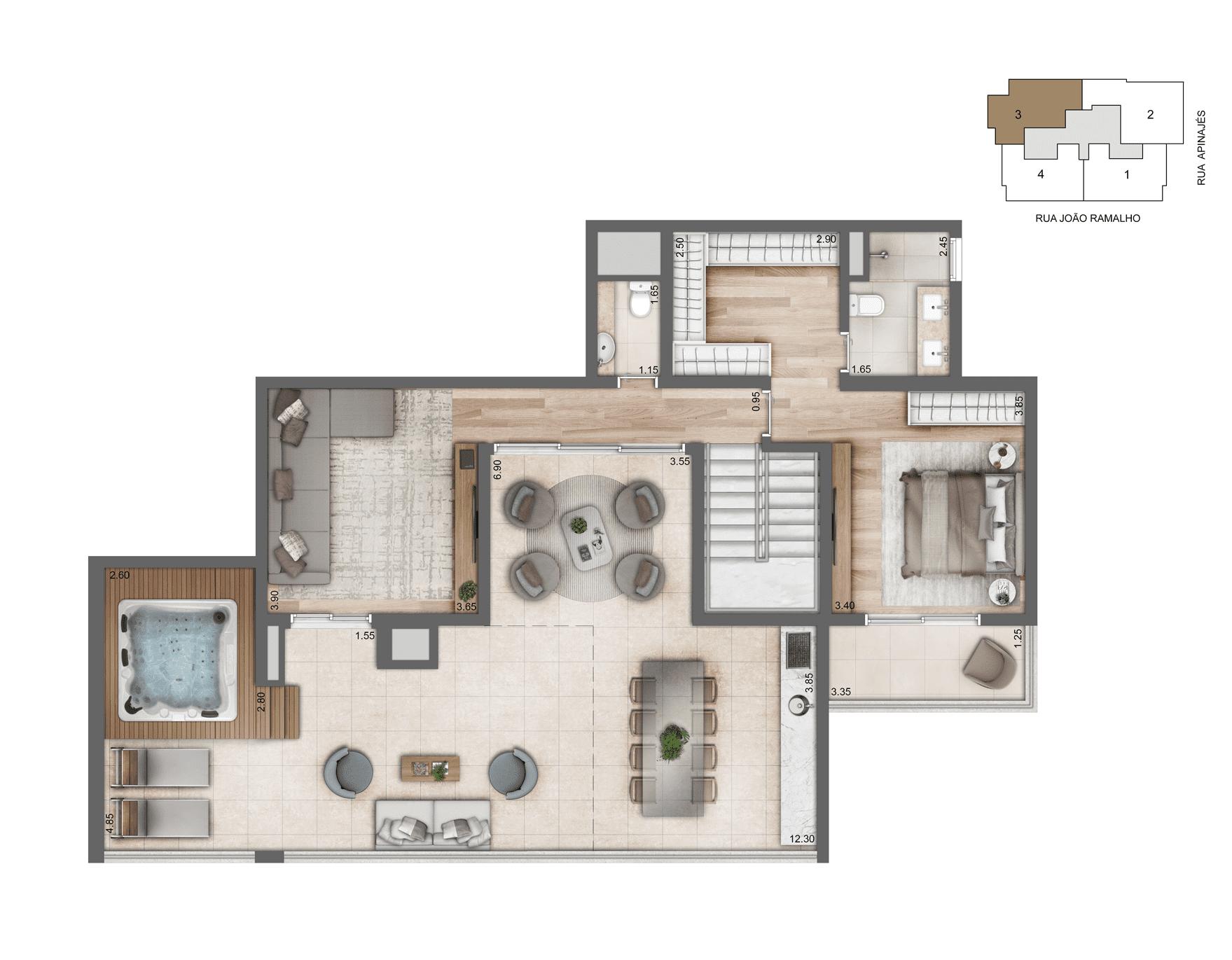 Planta Duplex 265,50 m² I 04 Suítes I Pavimento Superior