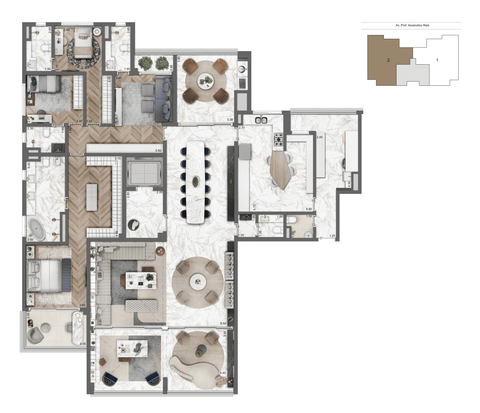Planta opção 307 m² | 3 suítes