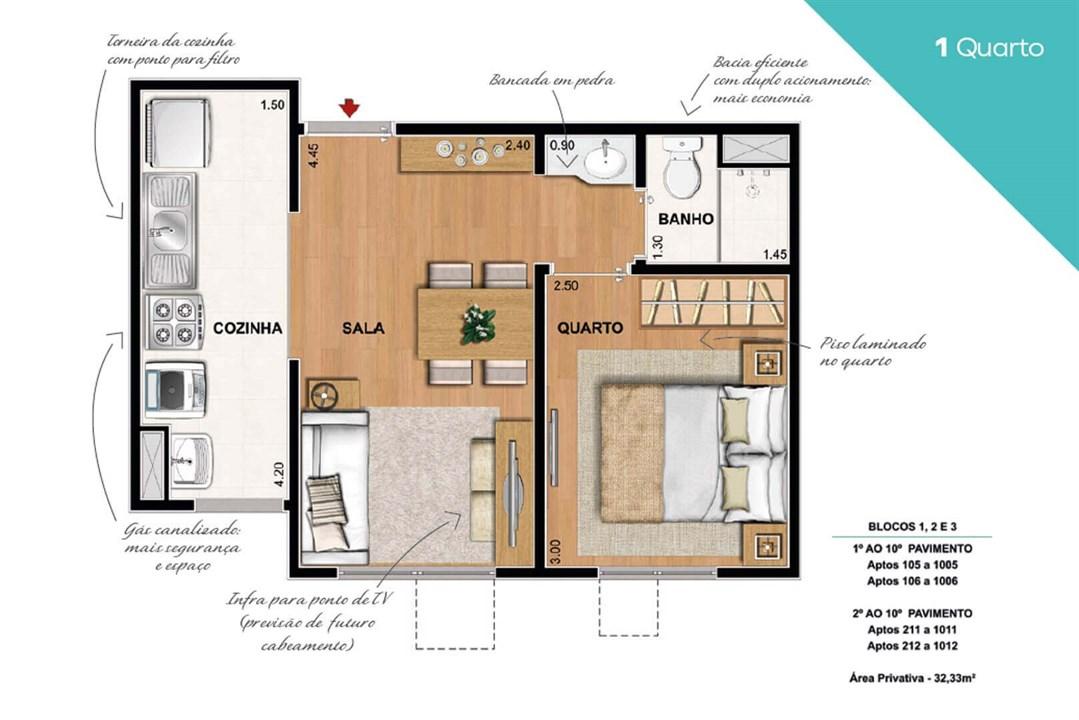 Vivaz Piedade - 01 quarto (32,33m²)