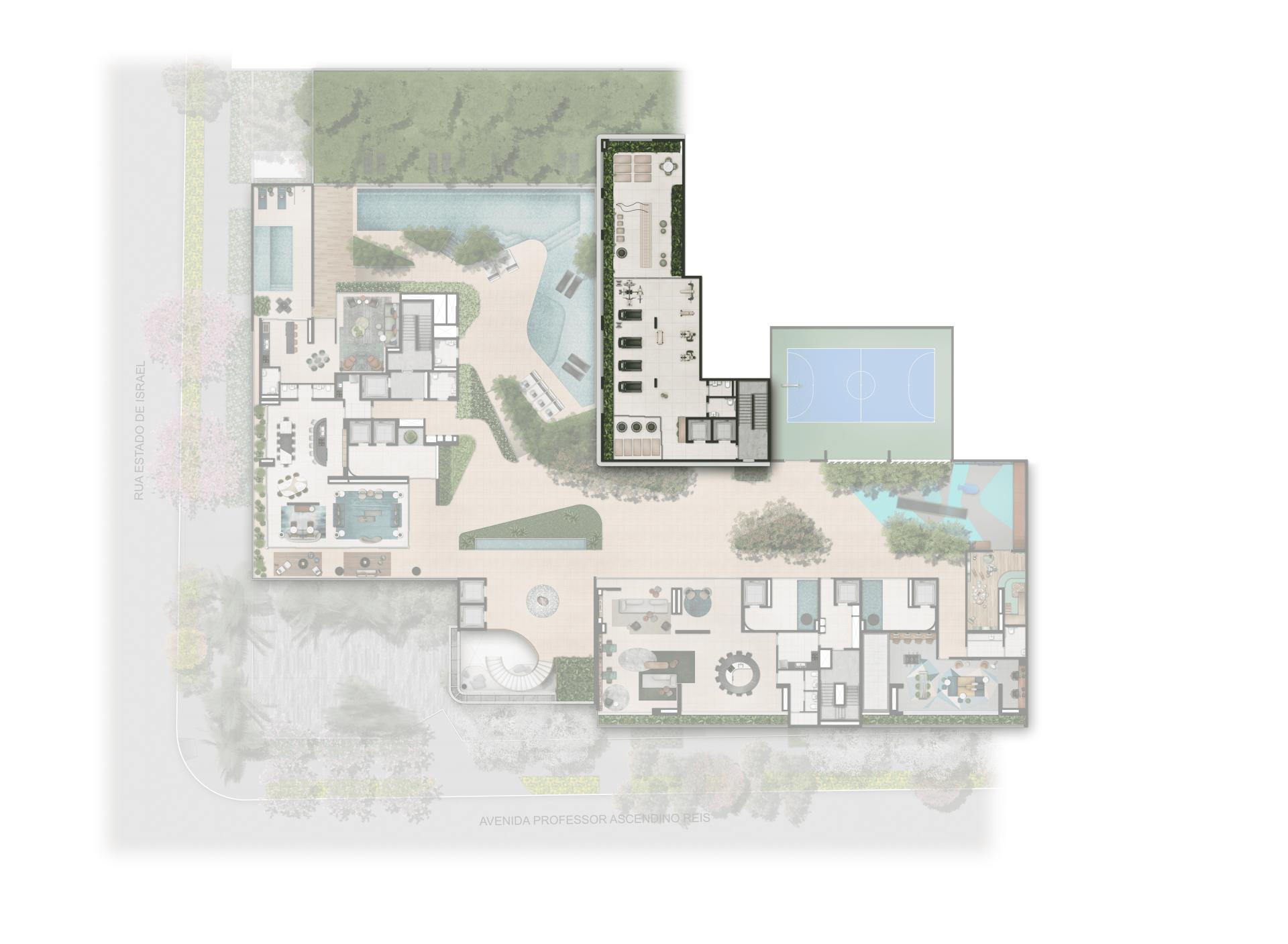 Planta Implantação Wellness Club 1° Andar | Torres 1 e 2