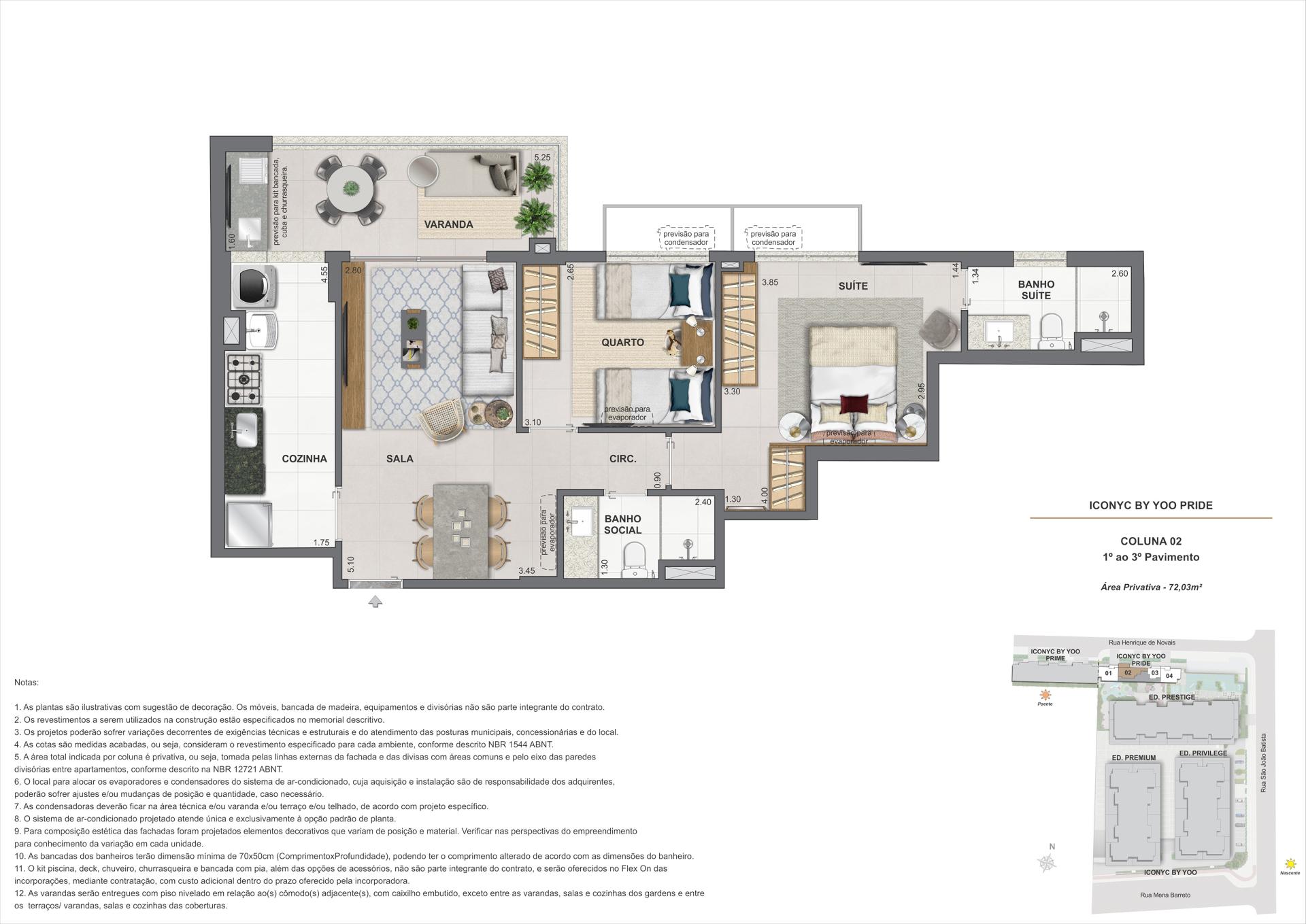 Apartamento 2 quartos - 1° ao 3° andar - 72m²