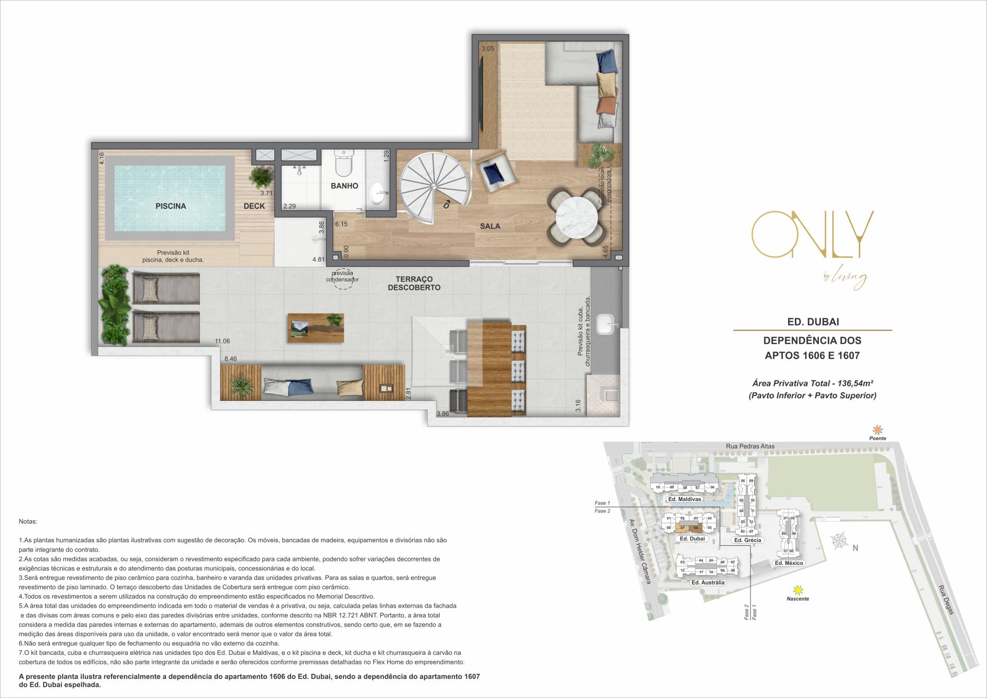 Cobertura Duplex 3 Quartos com Suíte - Pav. Superior - Área privativa total: 136,54m²