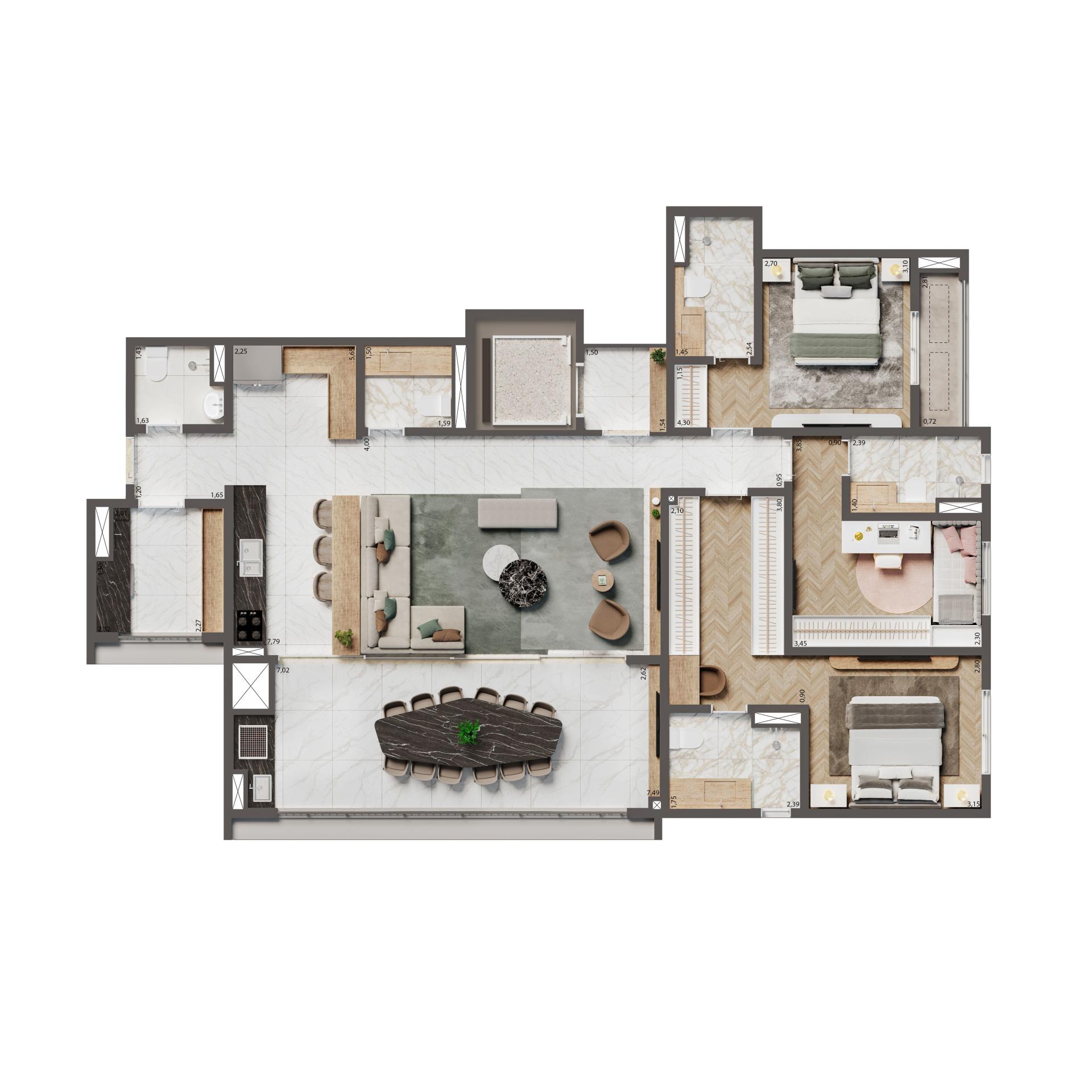 Planta Padrão 137m² | 3 suítes