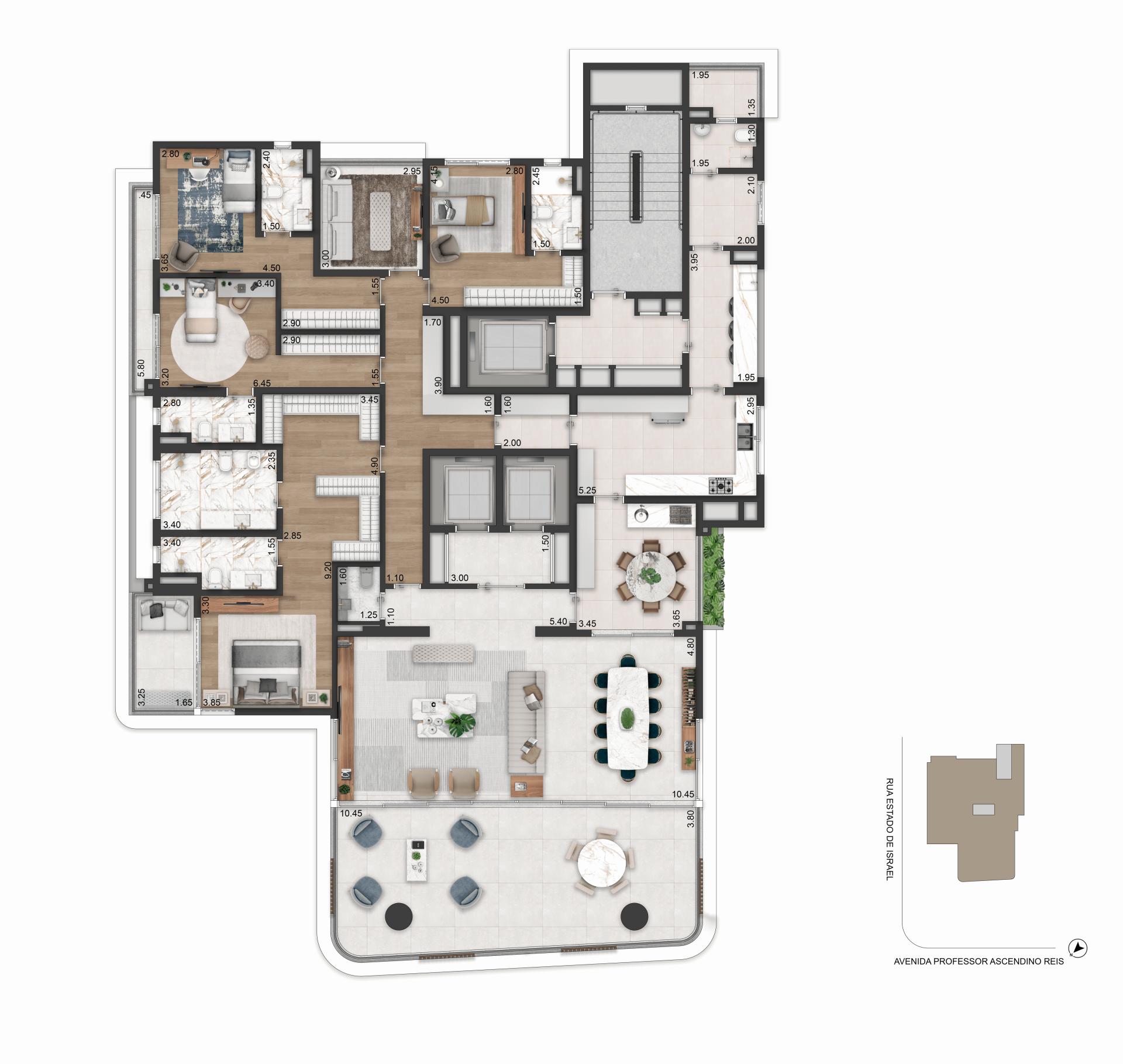 Planta-Tipo 337m² | 4 dorms (4 suítes)