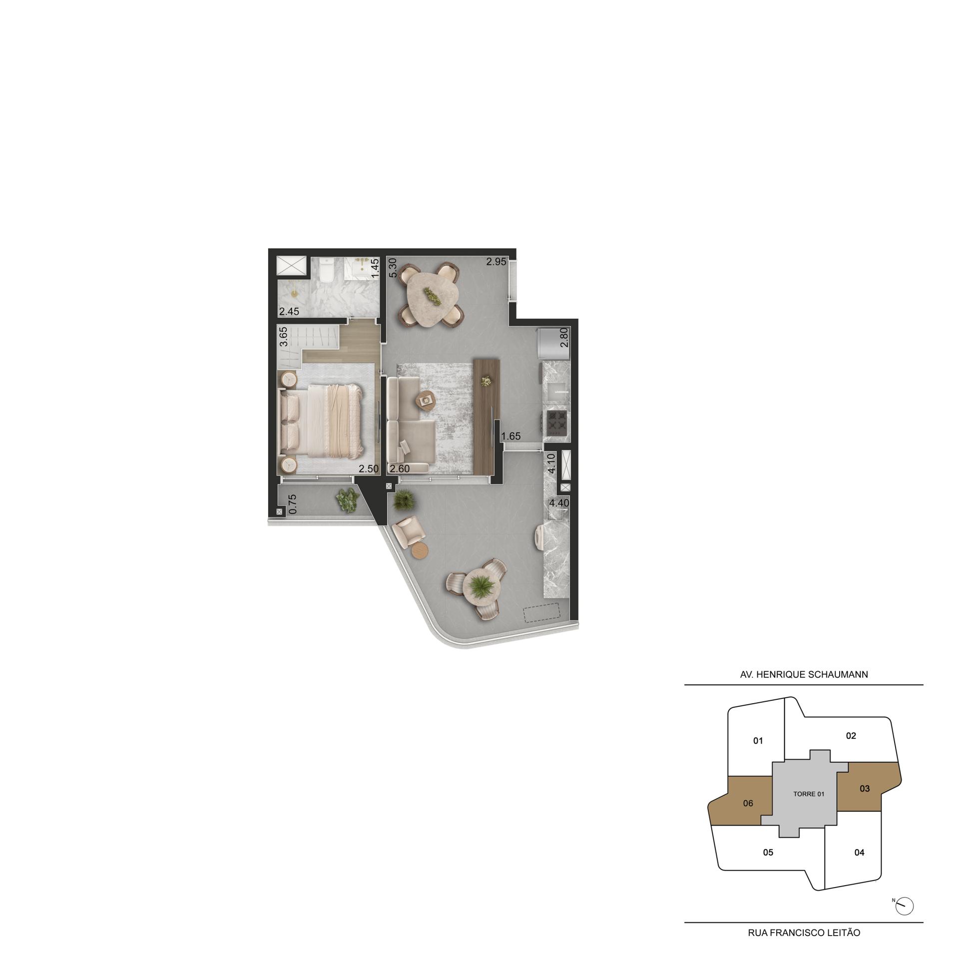 PLANTA PADRÃO 57m² - 1 suíte