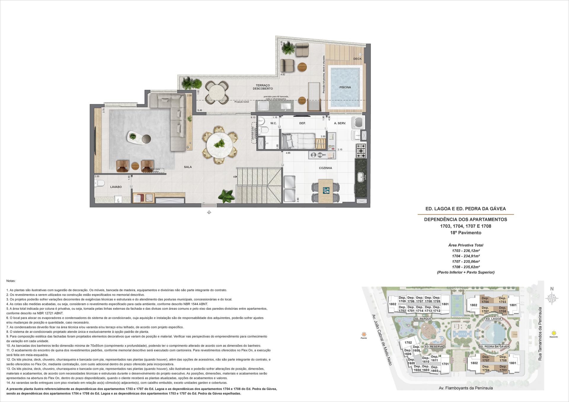 ED. LAGOA E ED. PEDRA DA GAVEA - DEP 1703, 1704, 1707 E 1708 - 18° PAV