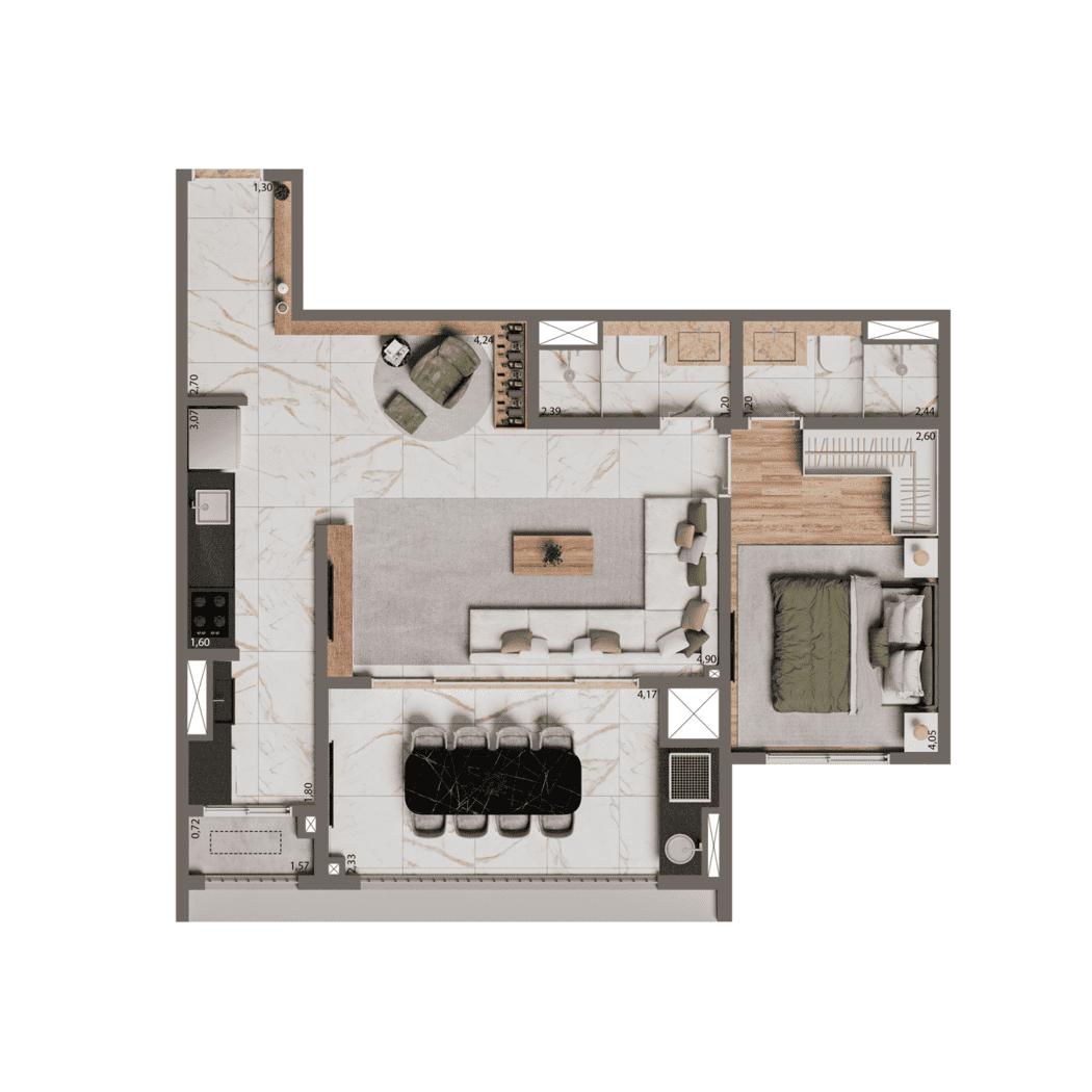 Planta Opção 67m²  | 1 Suíte