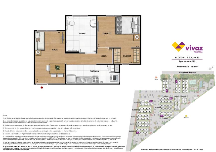 Vivaz Magarça   Área Privativa 42,30 m² (PNE)